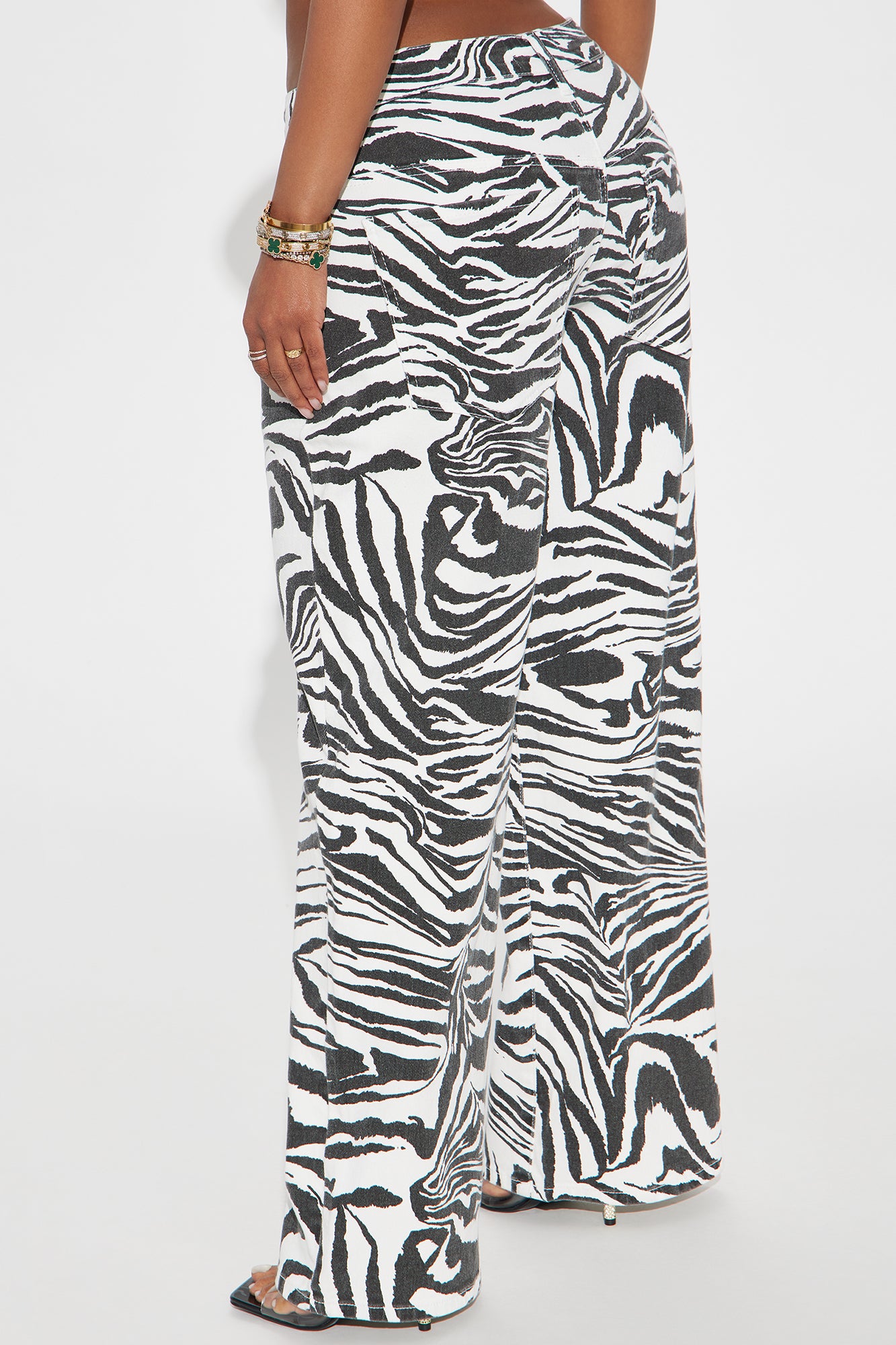 Untamed Zebra Printed Wide Leg Jeans - Black/White - Image 3