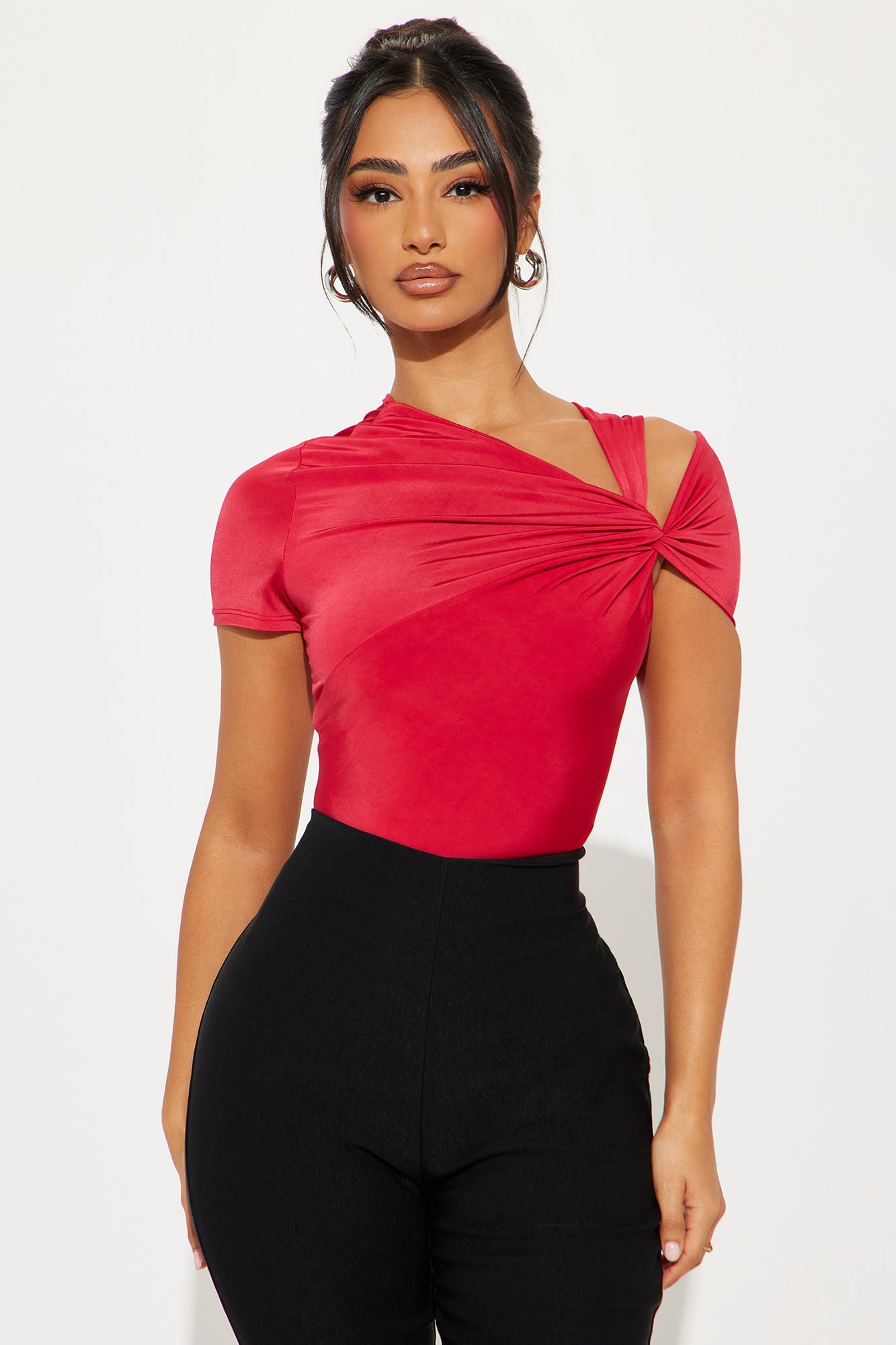Twist It Up Cut Out Bodysuit  - Red - Image 3