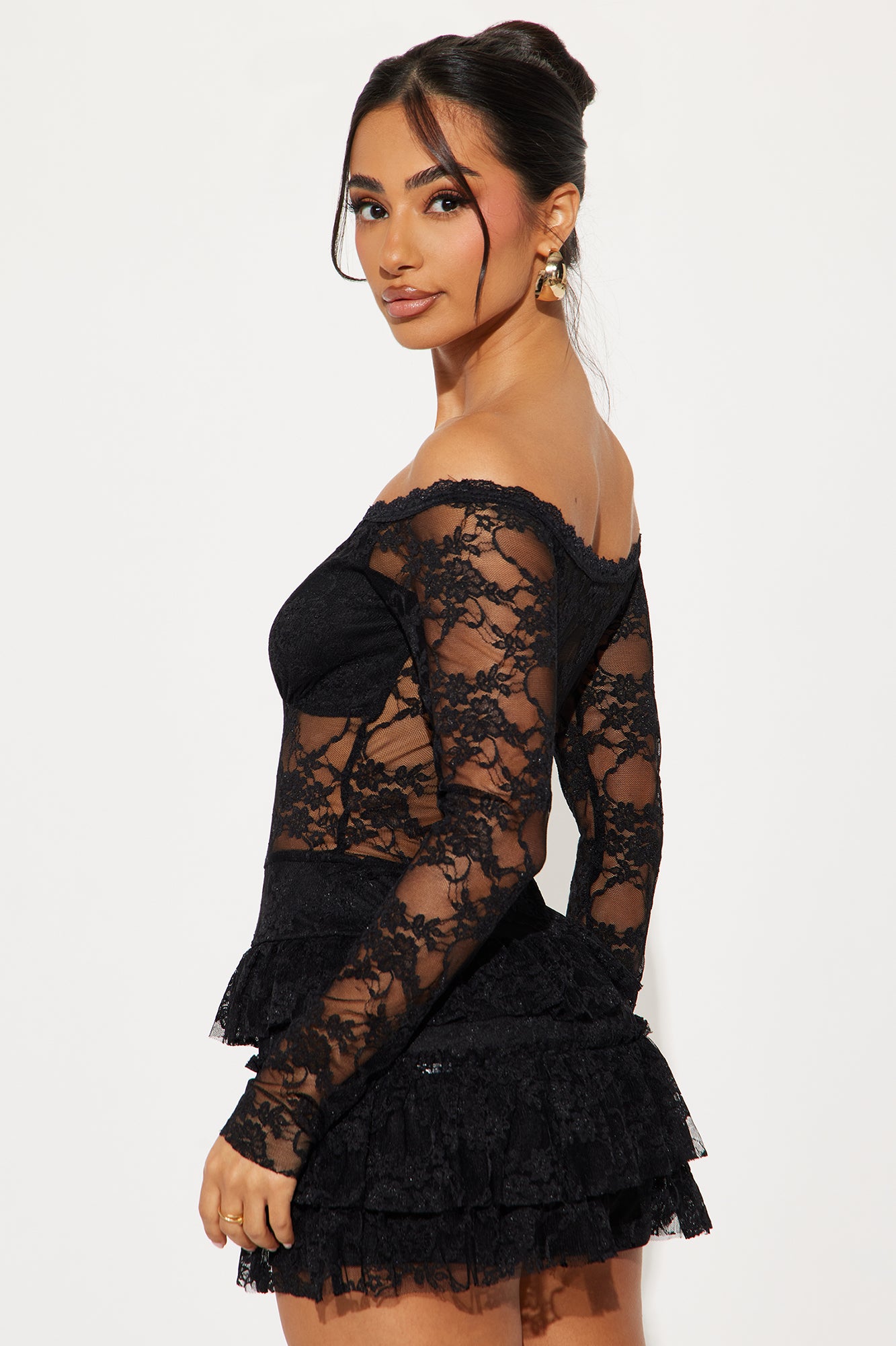 Adryana Ruffled Lace Romper - Black - Image 3