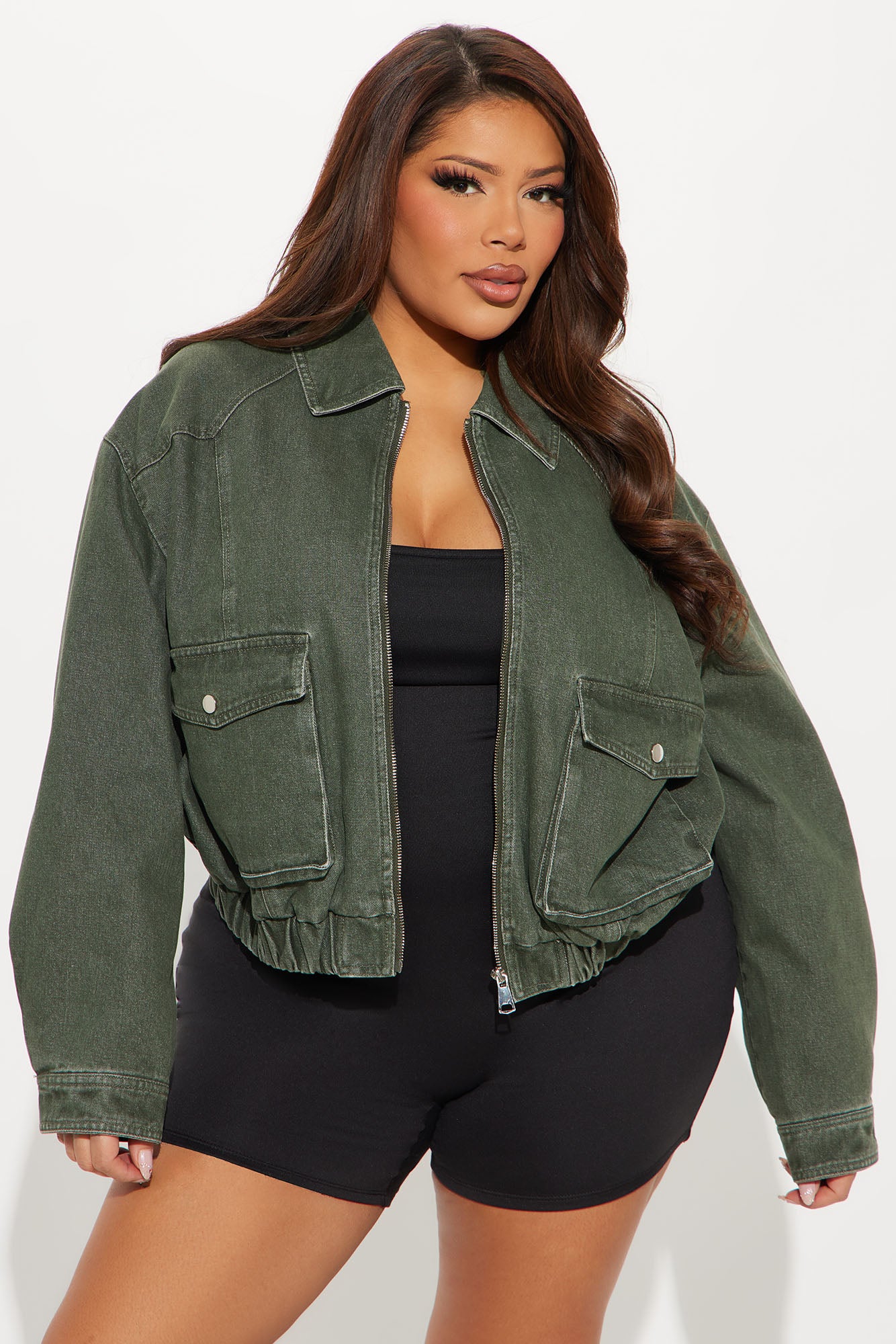 Delilah Washed Bomber Jacket - Olive - Image 4