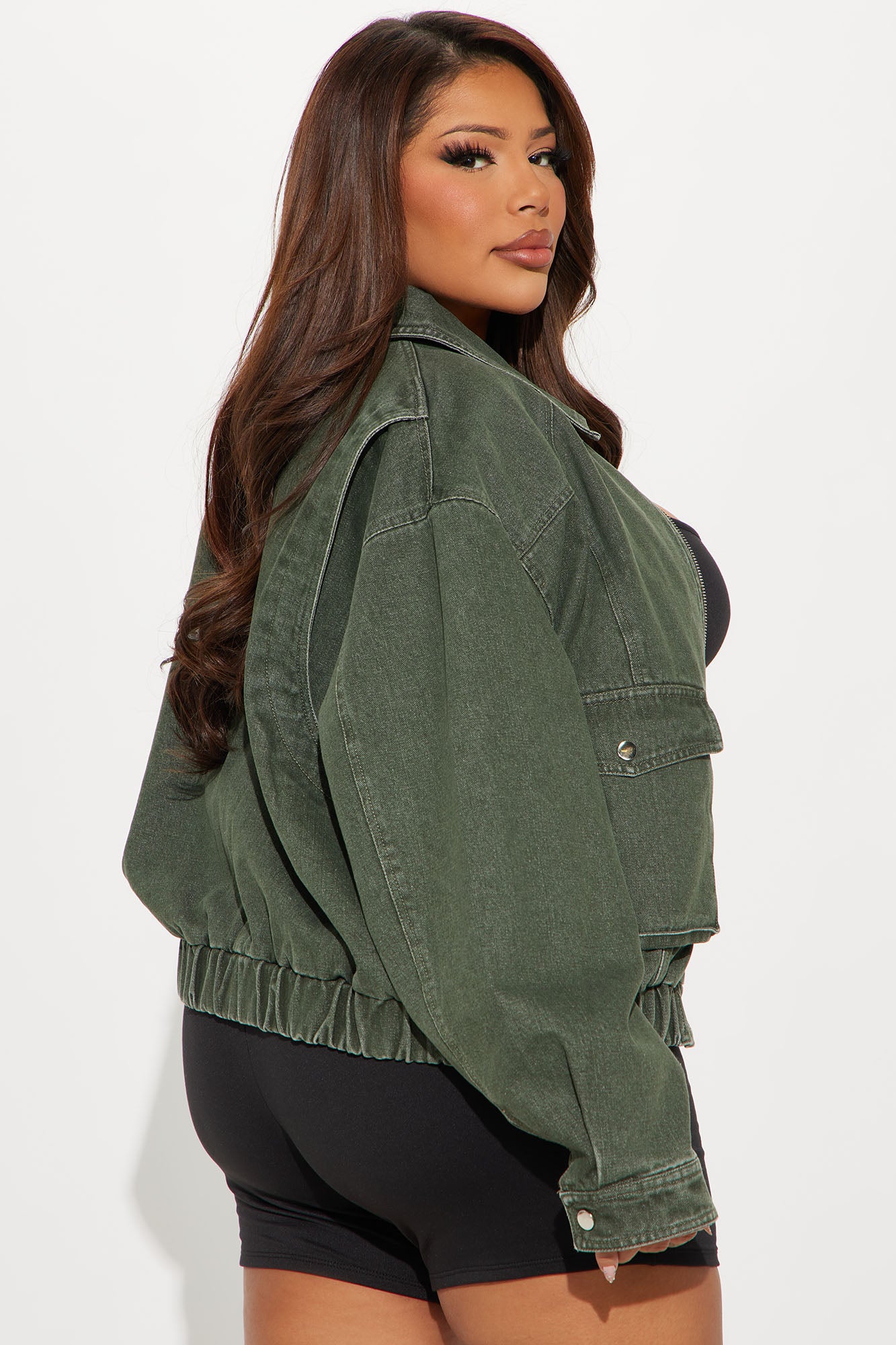 Delilah Washed Bomber Jacket - Olive - Image 7