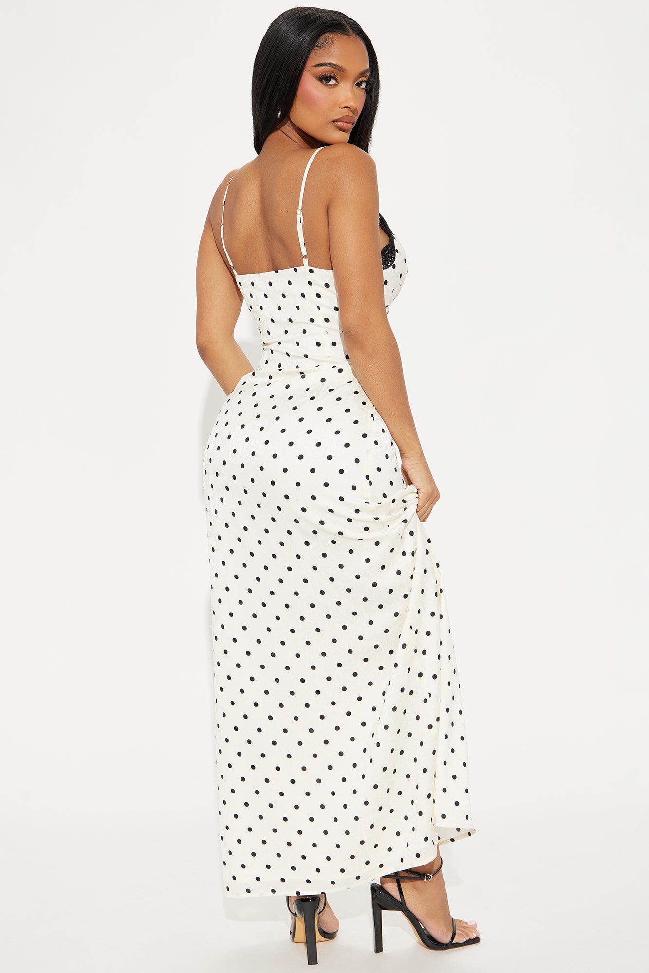 Alexia Polka Dot Satin Maxi Dress - Ivory/combo - Image 3