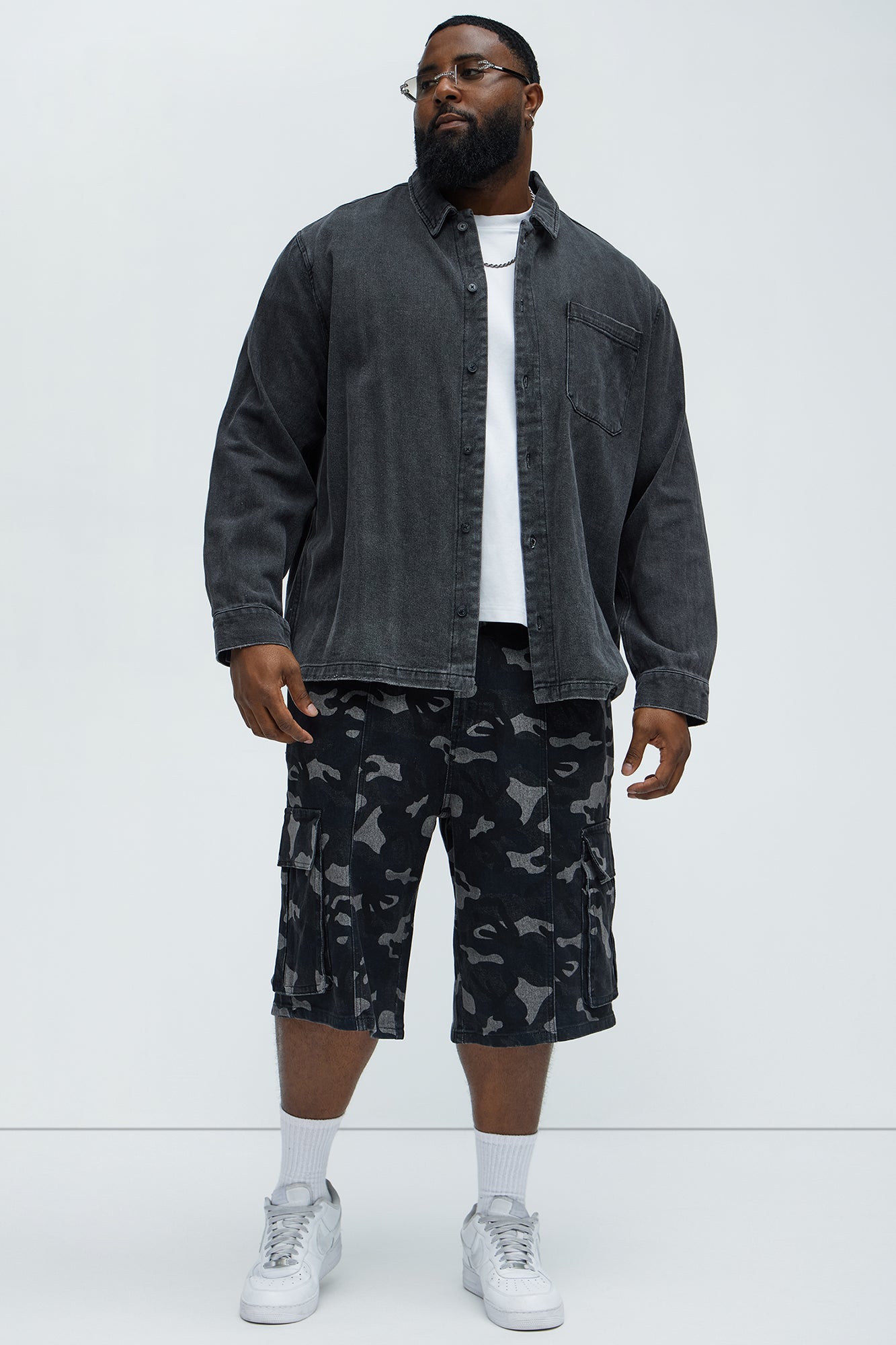Cargo Camo Baggy Denim Shorts - Black/combo - Image 7