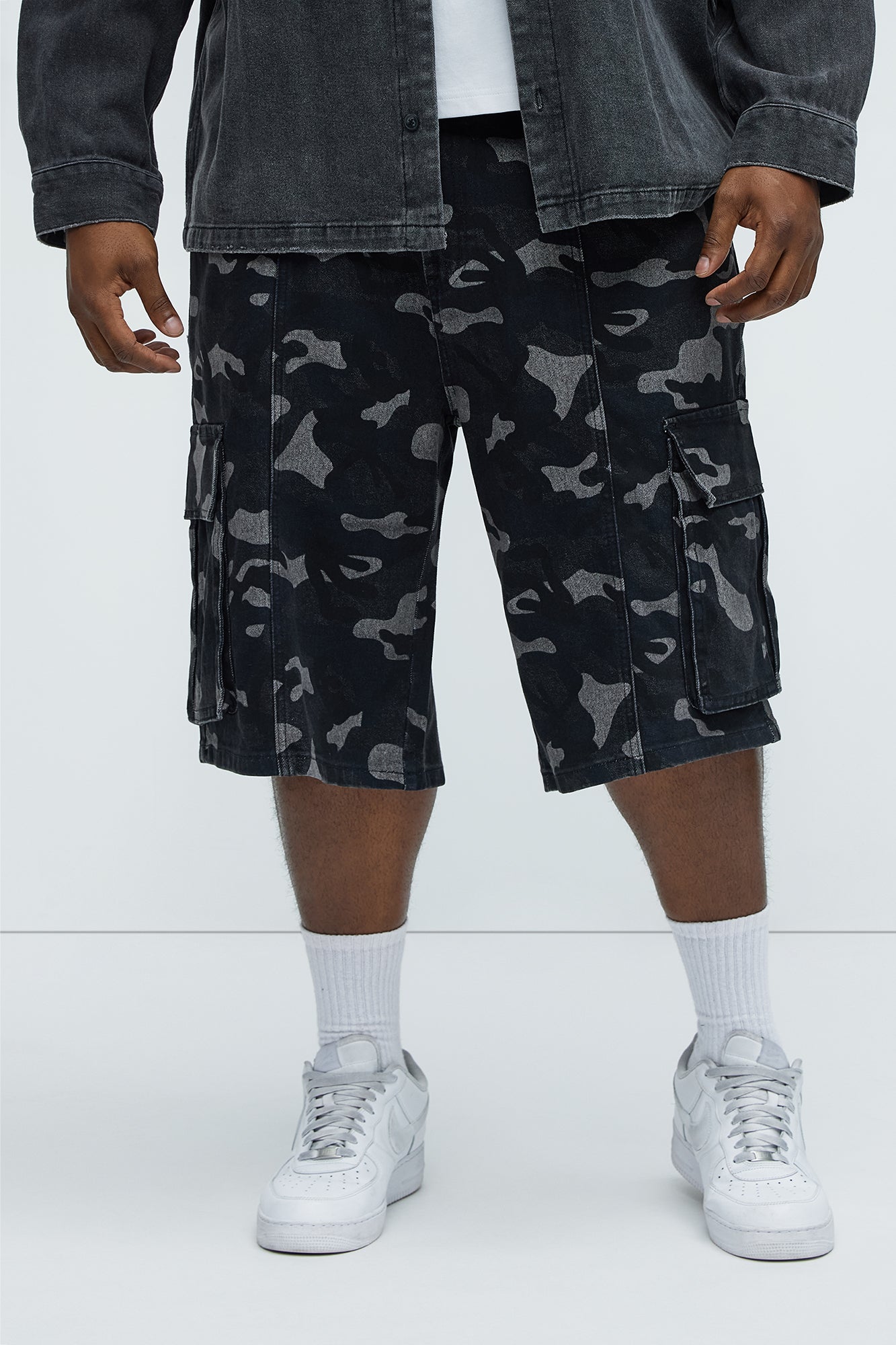 Cargo Camo Baggy Denim Shorts - Black/combo - Image 6