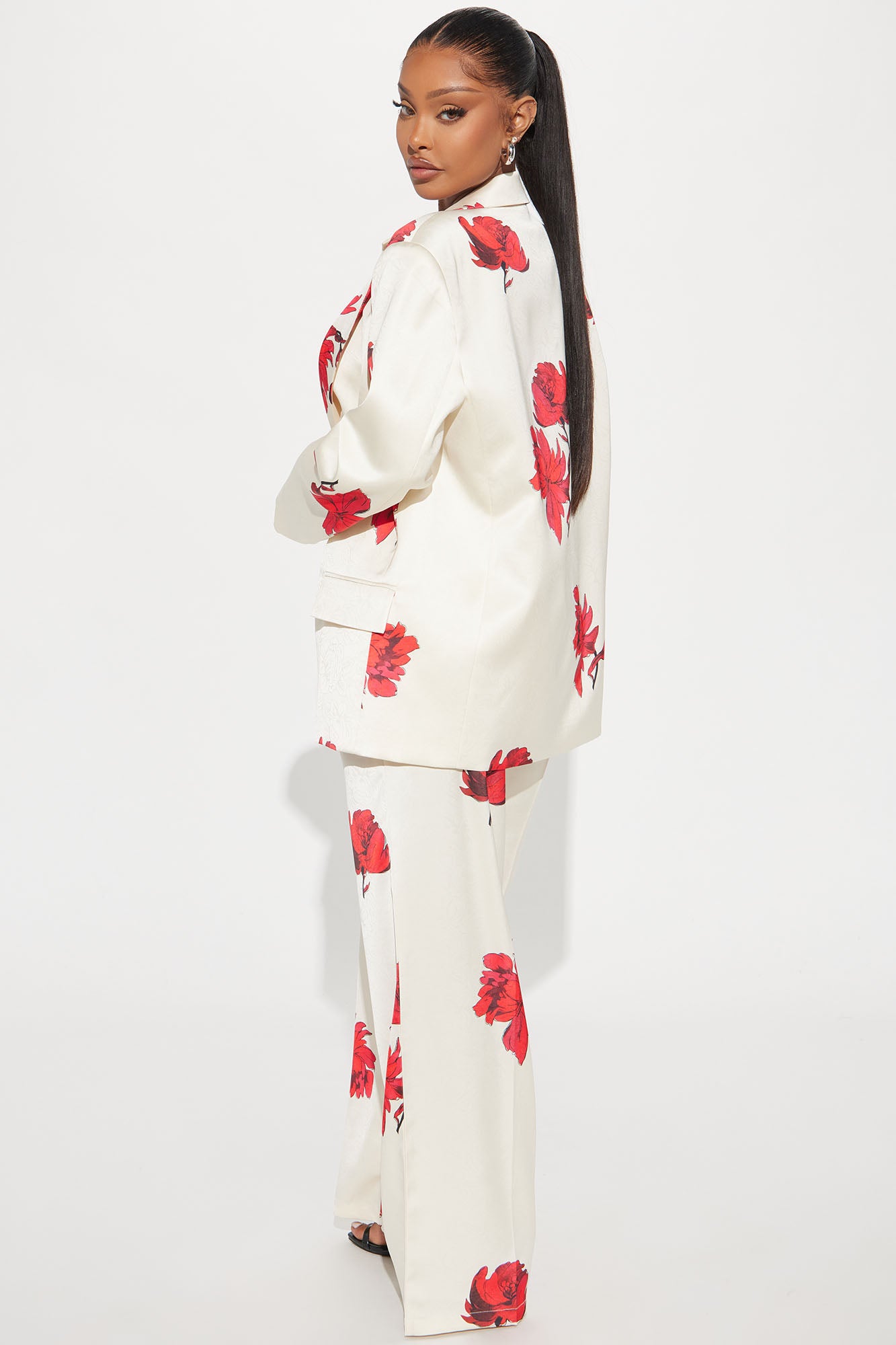Karina Floral Blazer Pant Set - Red/combo - Image 3