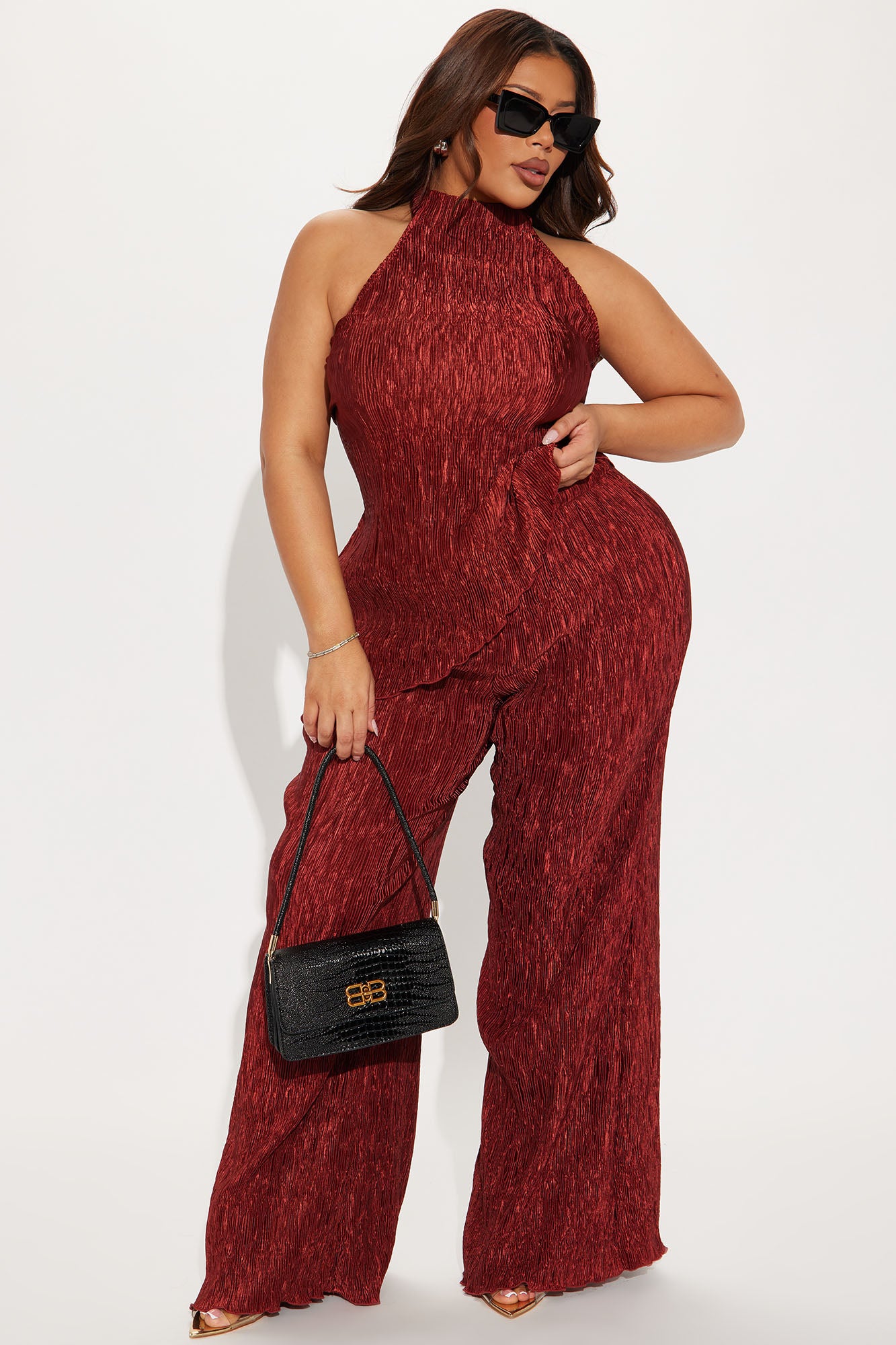 Talia Plisse Pant Set - Rust - Image 4