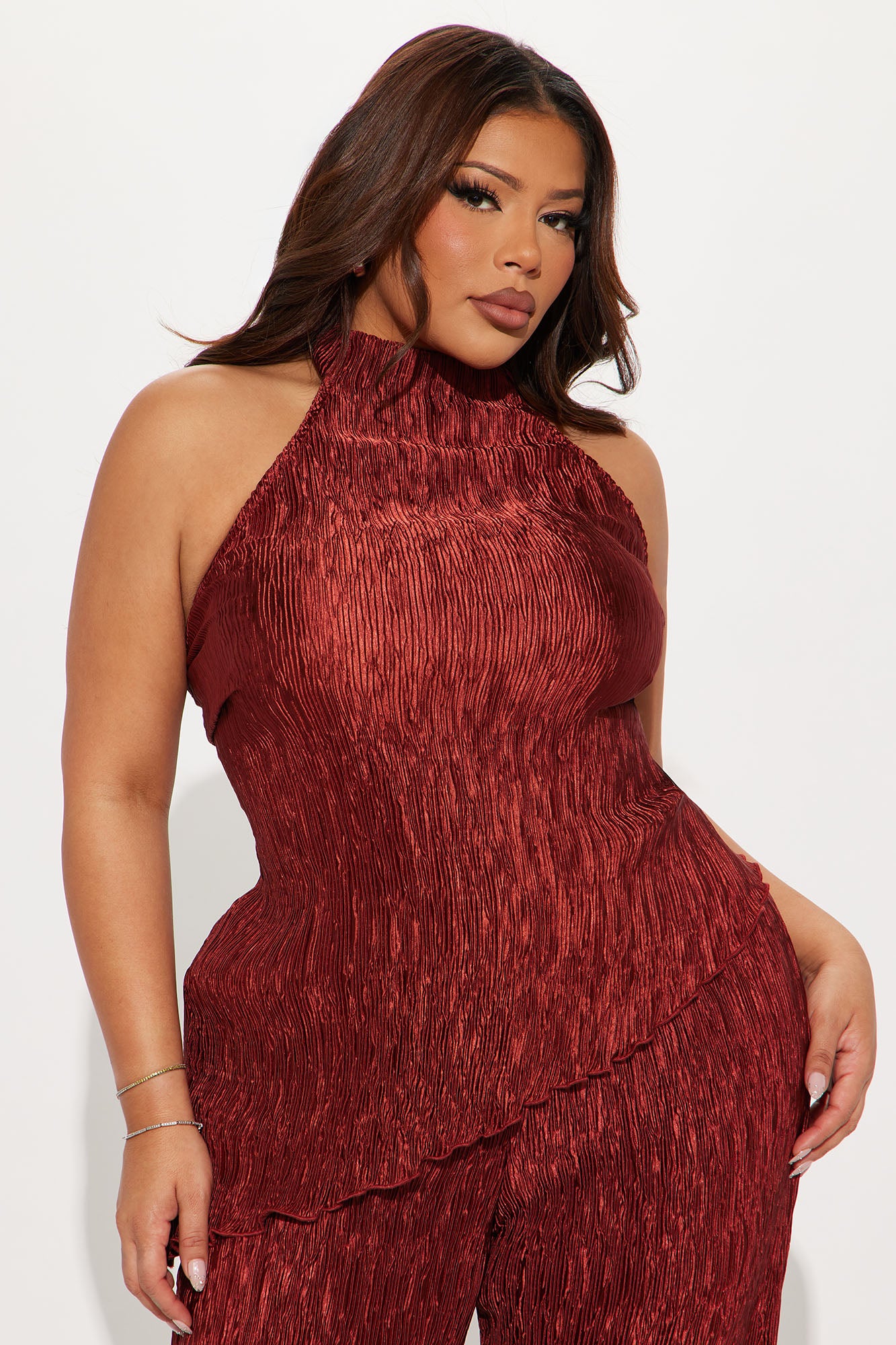 Talia Plisse Pant Set - Rust - Image 5
