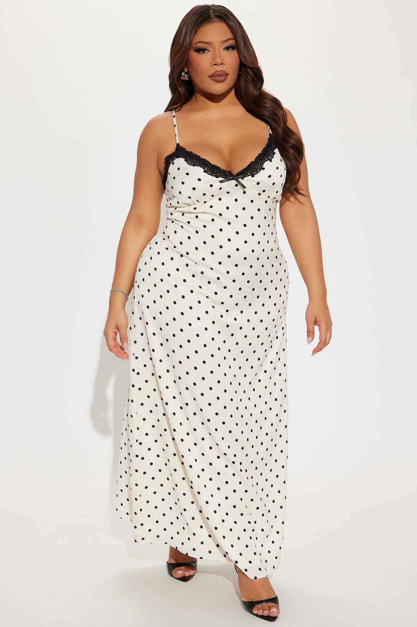Alexia Polka Dot Satin Maxi Dress - Ivory/combo - Image 4