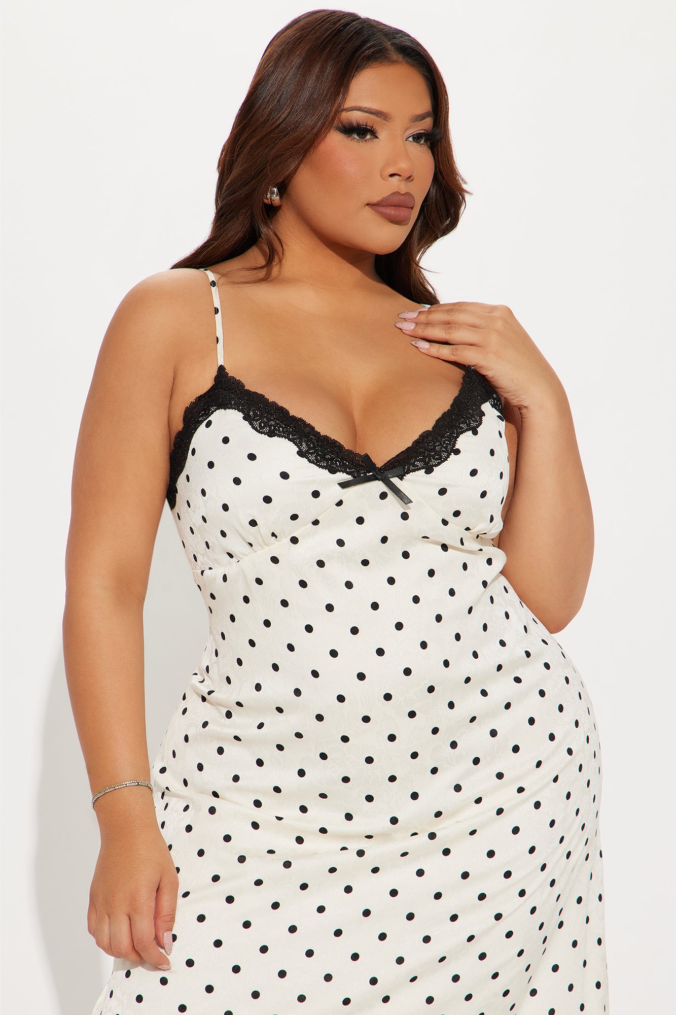 Alexia Polka Dot Satin Maxi Dress - Ivory/combo - Image 5