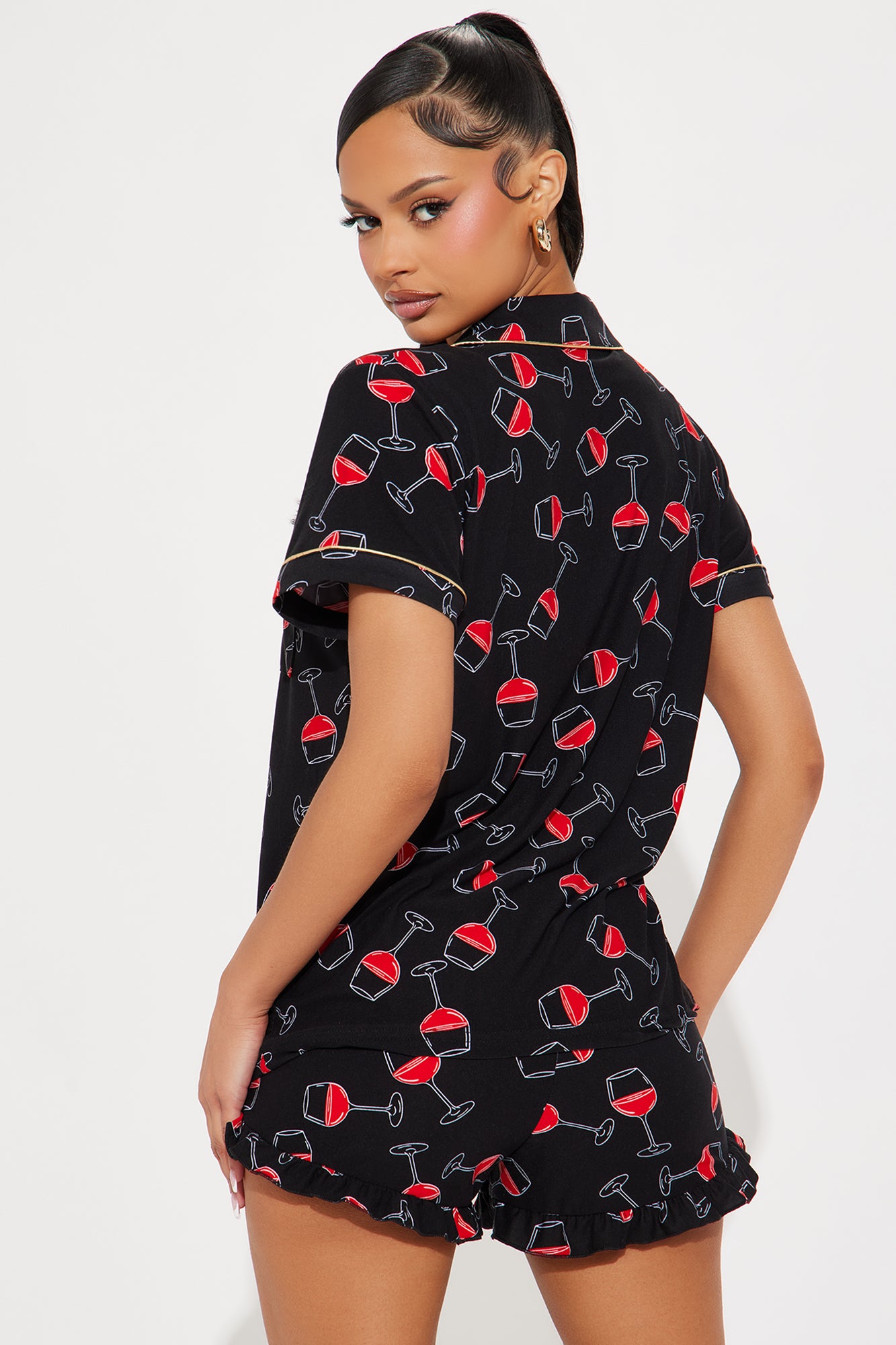 Wine Down PJ Short Set - Black/combo - Image 3