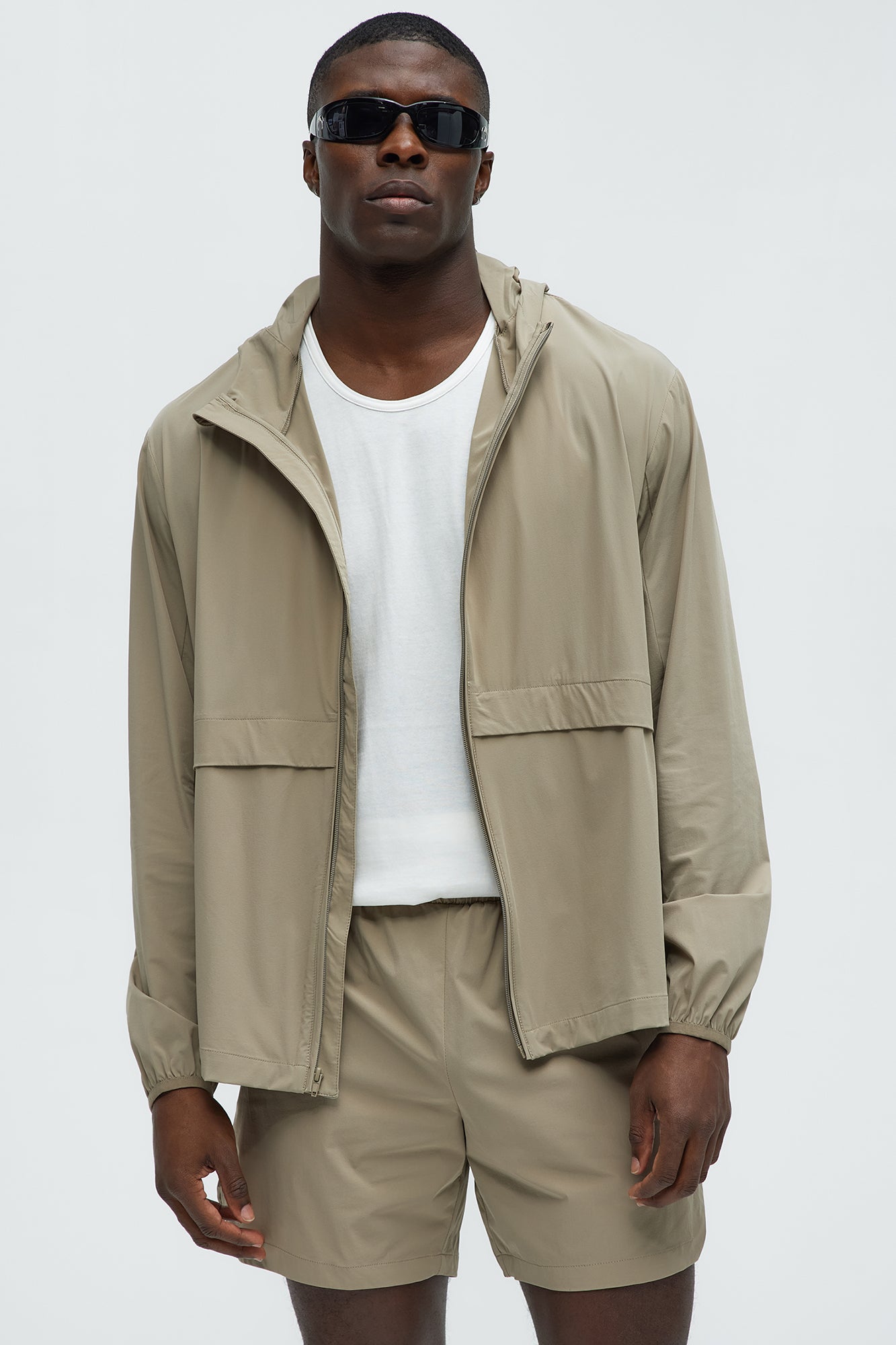 Lightweight Stretch Hooded Running Windbreaker Jacket - Taupe - Image 5