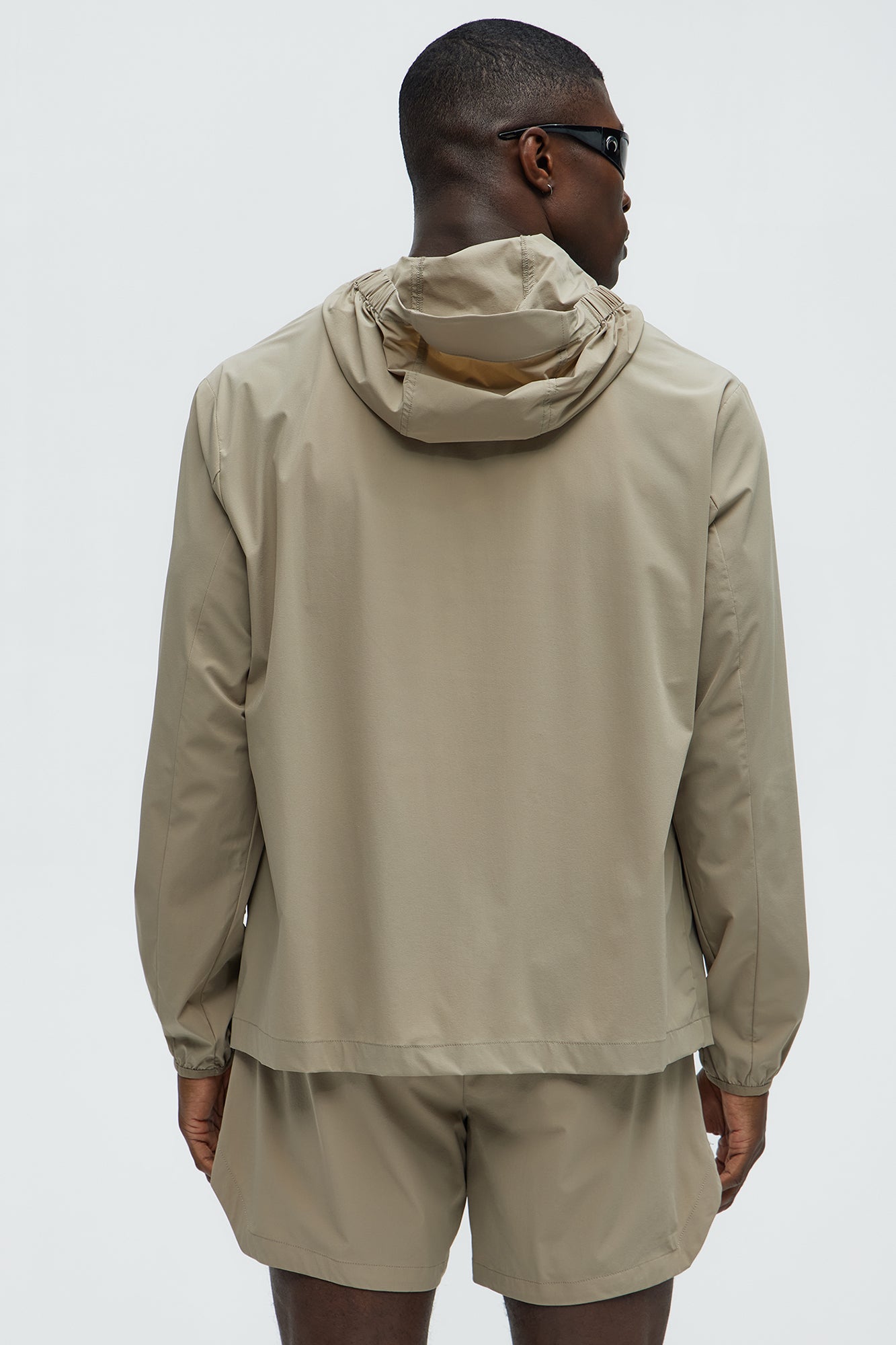 Lightweight Stretch Hooded Running Windbreaker Jacket - Taupe - Image 6