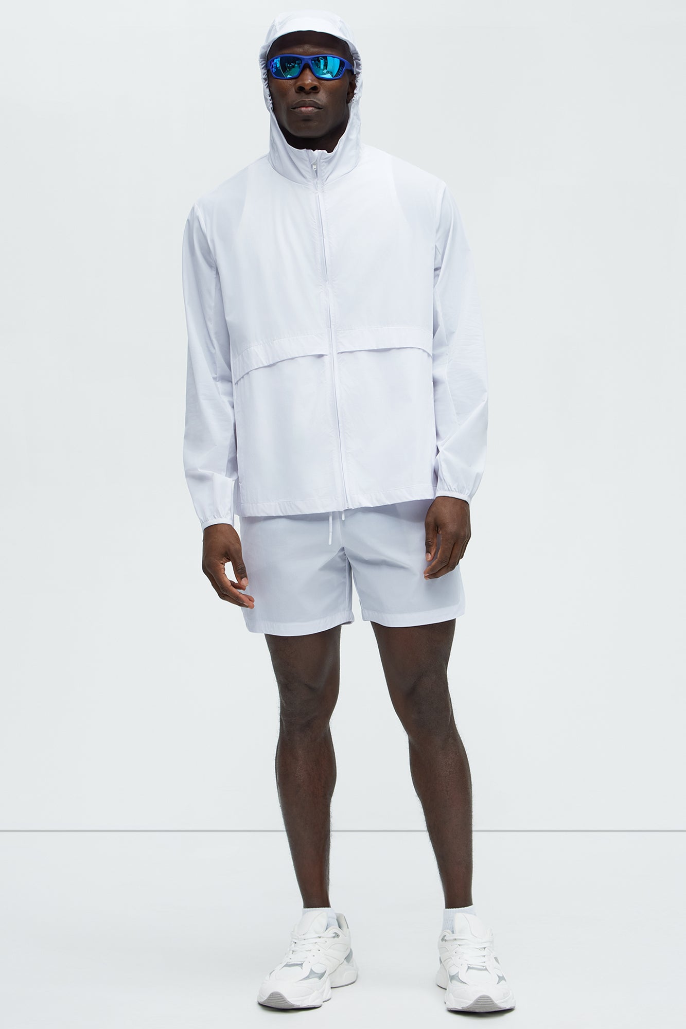 Lightweight Stretch Hooded Running Windbreaker Jacket - White - Image 3