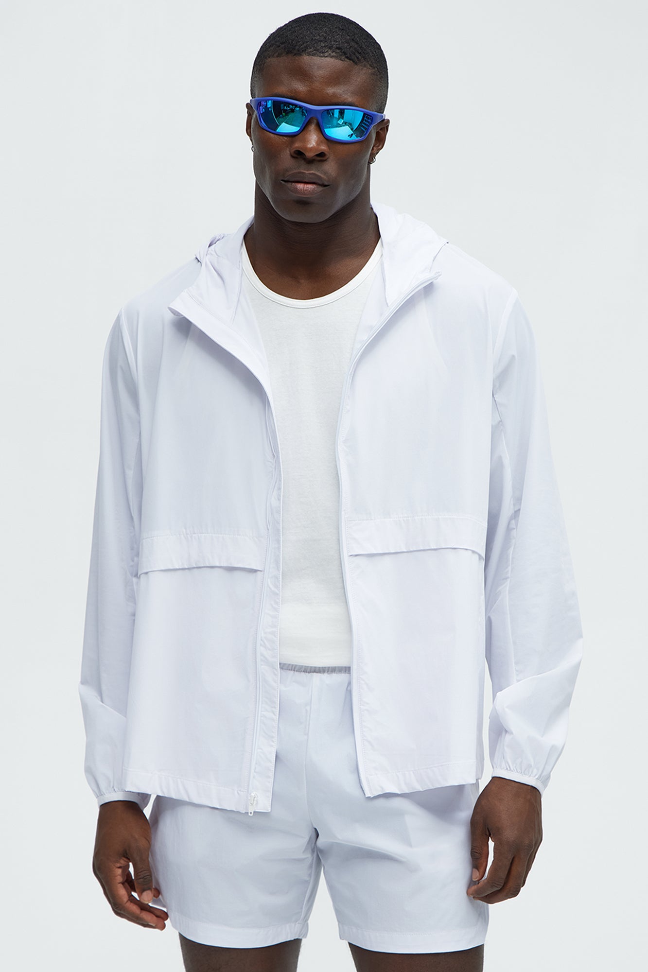 Lightweight Stretch Hooded Running Windbreaker Jacket - White - Image 5