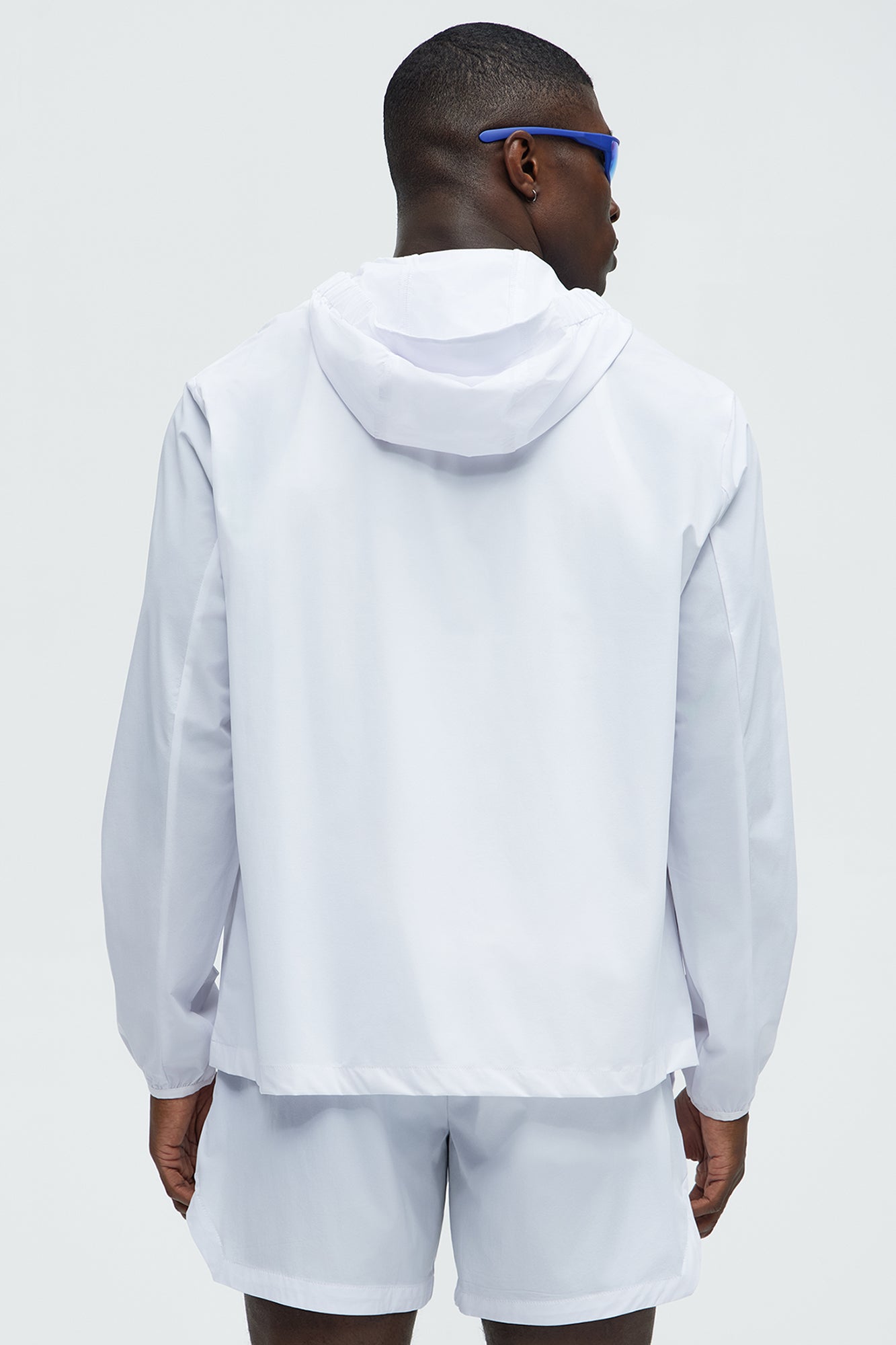 Lightweight Stretch Hooded Running Windbreaker Jacket - White - Image 6
