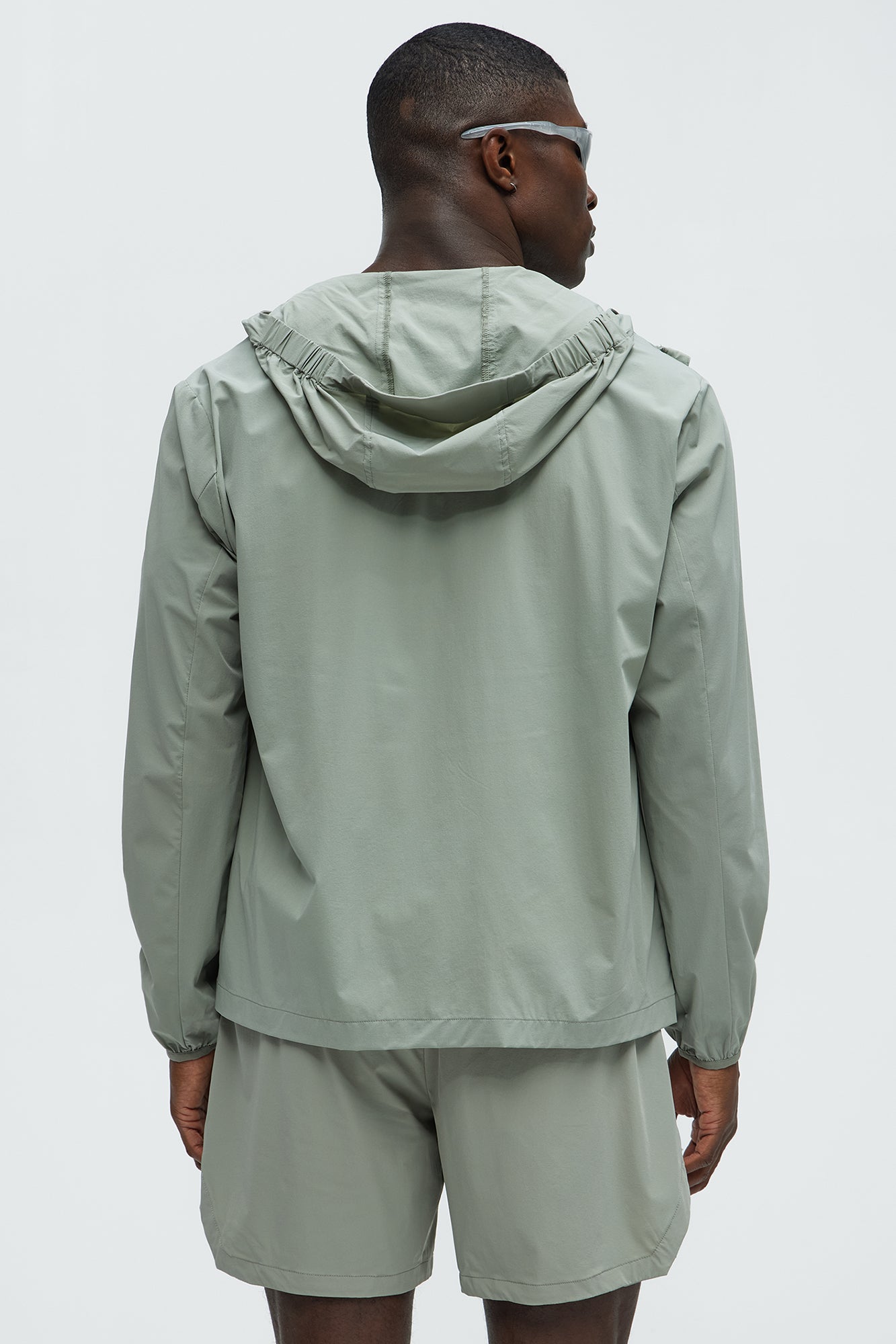 Lightweight Stretch Hooded Running Windbreaker Jacket - Sage - Image 6
