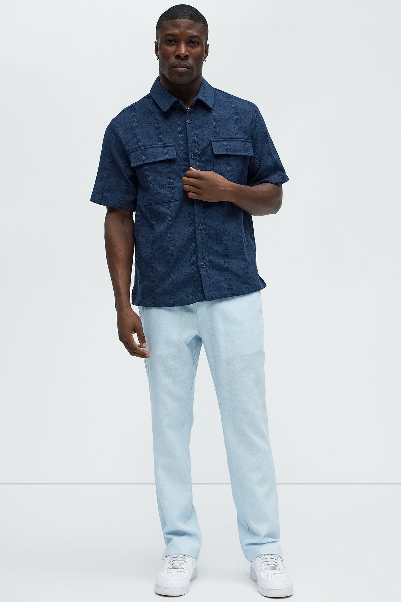 Bahamas Linen Slim Pull On Pants - Light Blue - Image 3