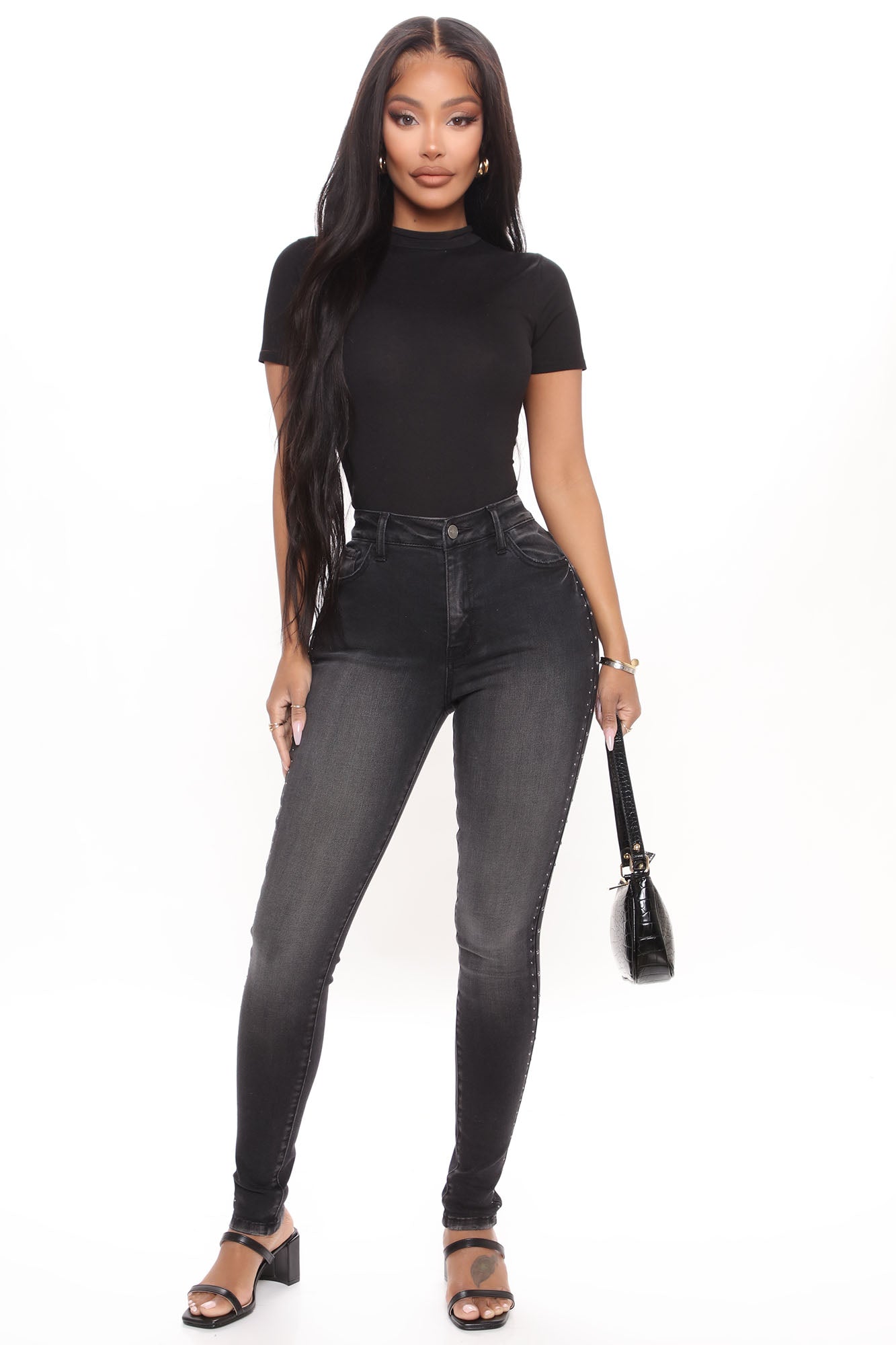 Basic Mock Neck Bodysuit - Black - Image 3