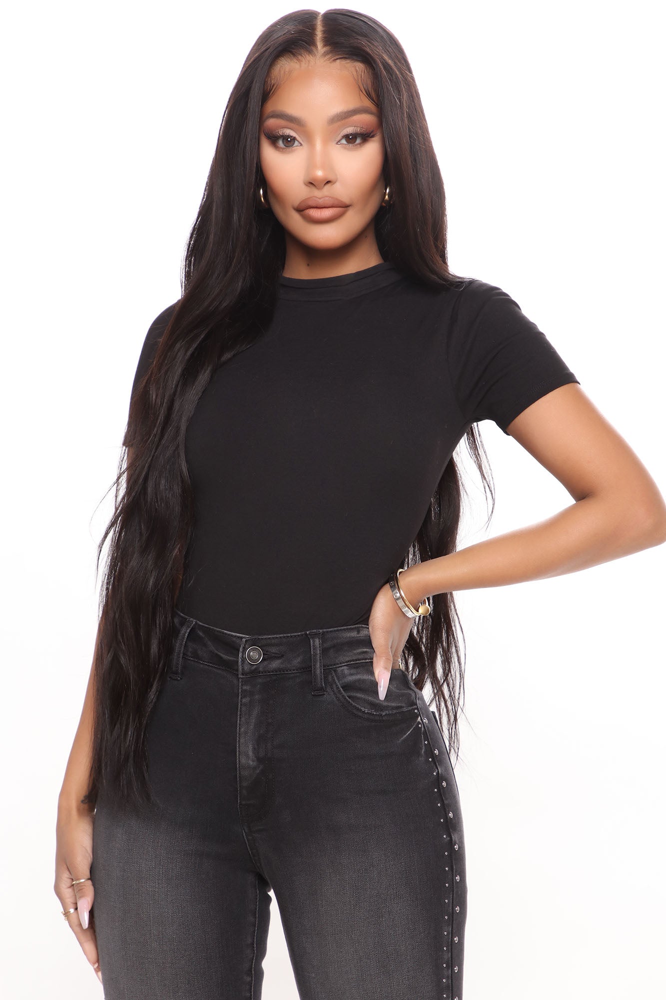 Basic Mock Neck Bodysuit - Black - Image 4