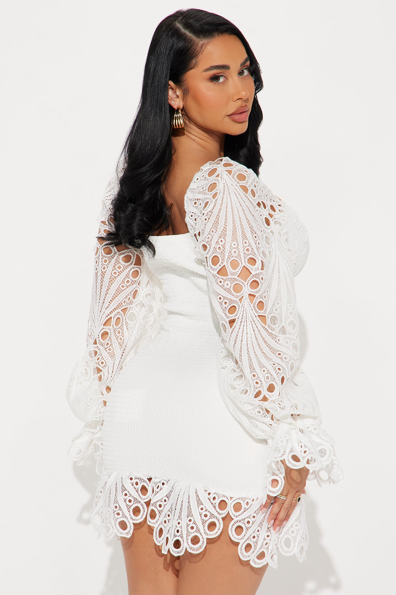 Dolled Up Eyelet Mini Dress - White - Image 3