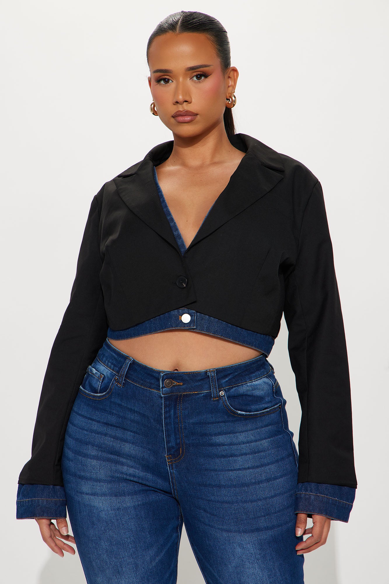 Jordan Mix Media Cropped Blazer - Black - Image 5