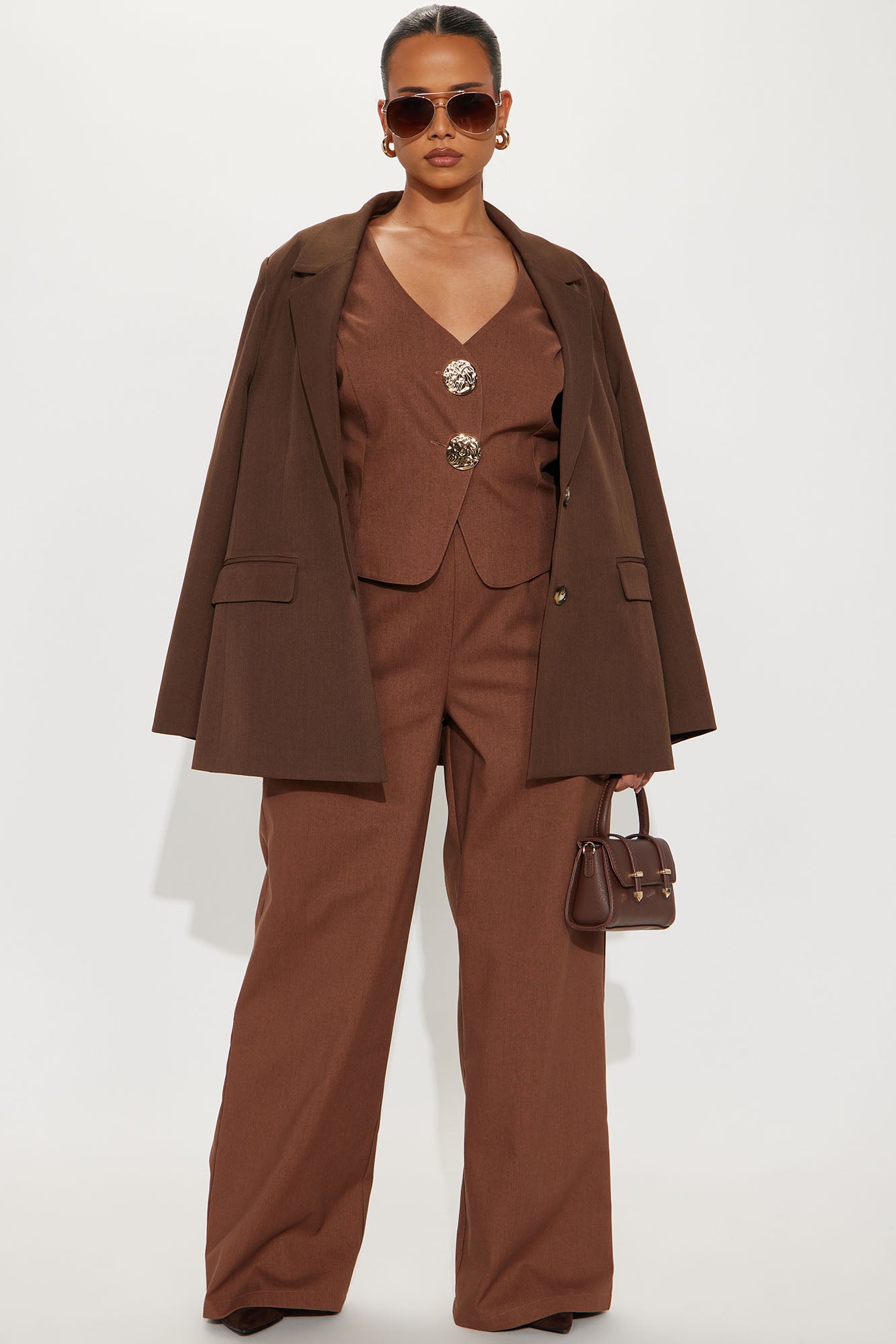 Erin Linen Vest Pant Set - Brown - Image 4