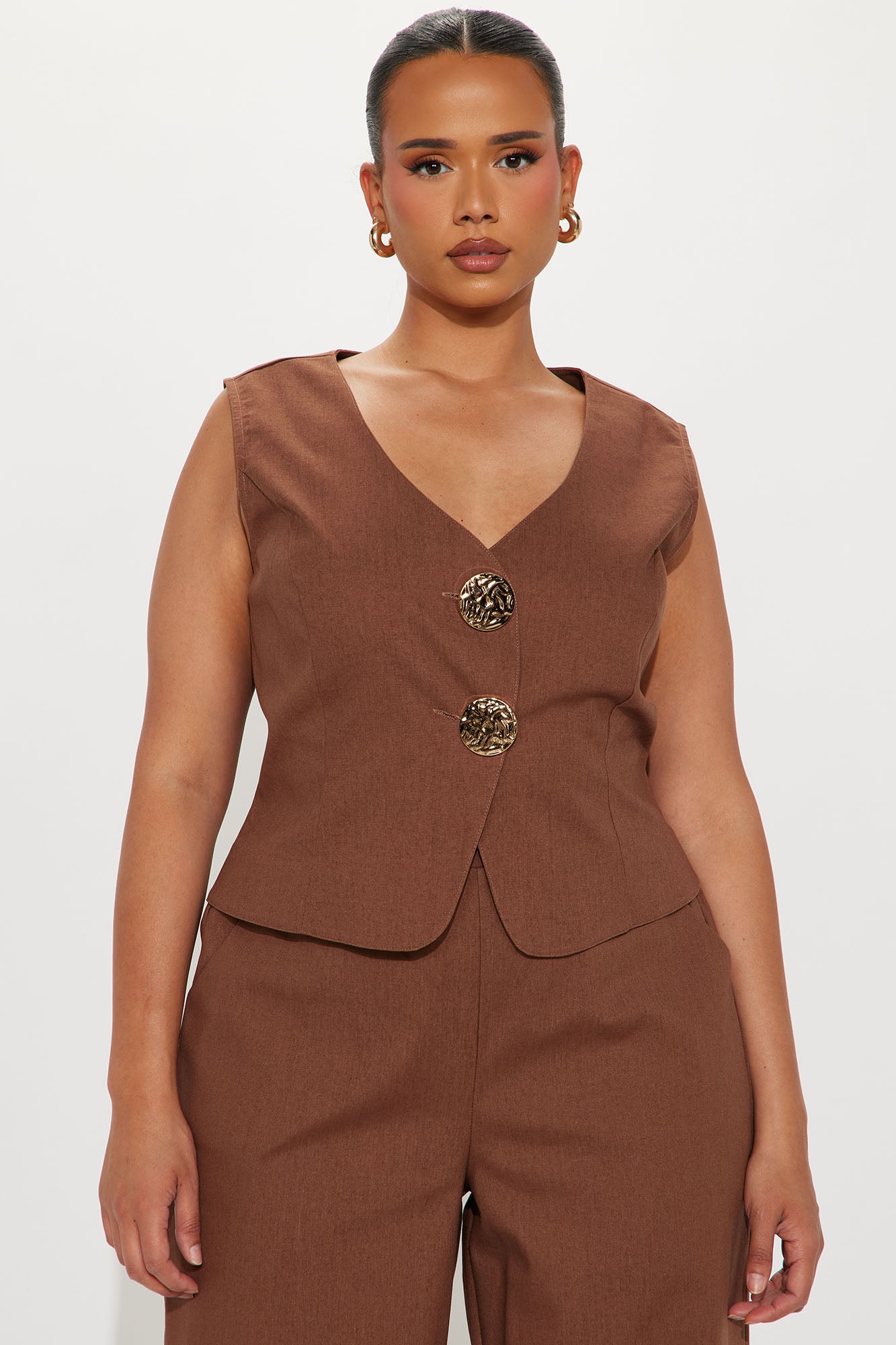 Erin Linen Vest Pant Set - Brown - Image 5