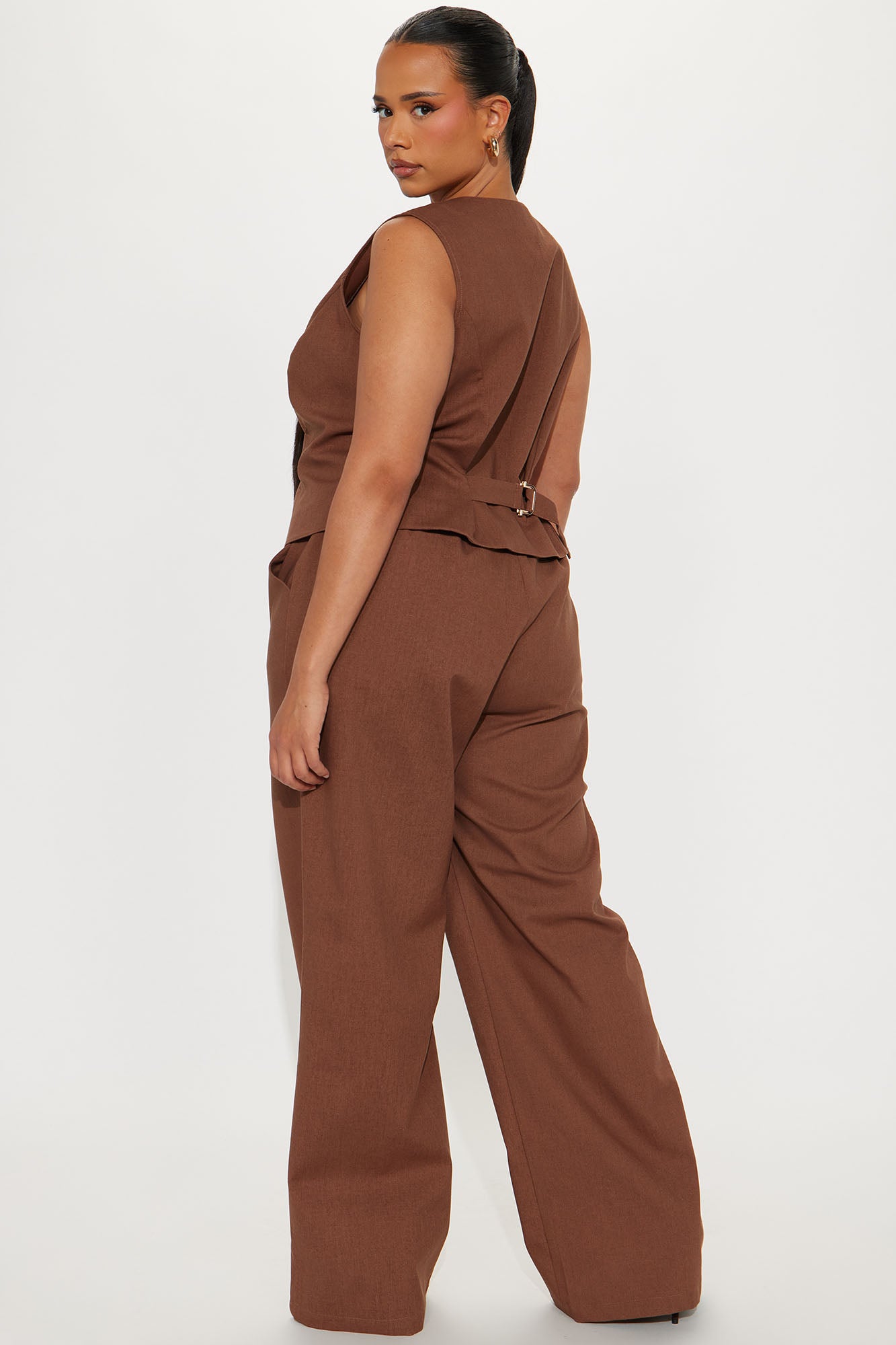 Erin Linen Vest Pant Set - Brown - Image 6