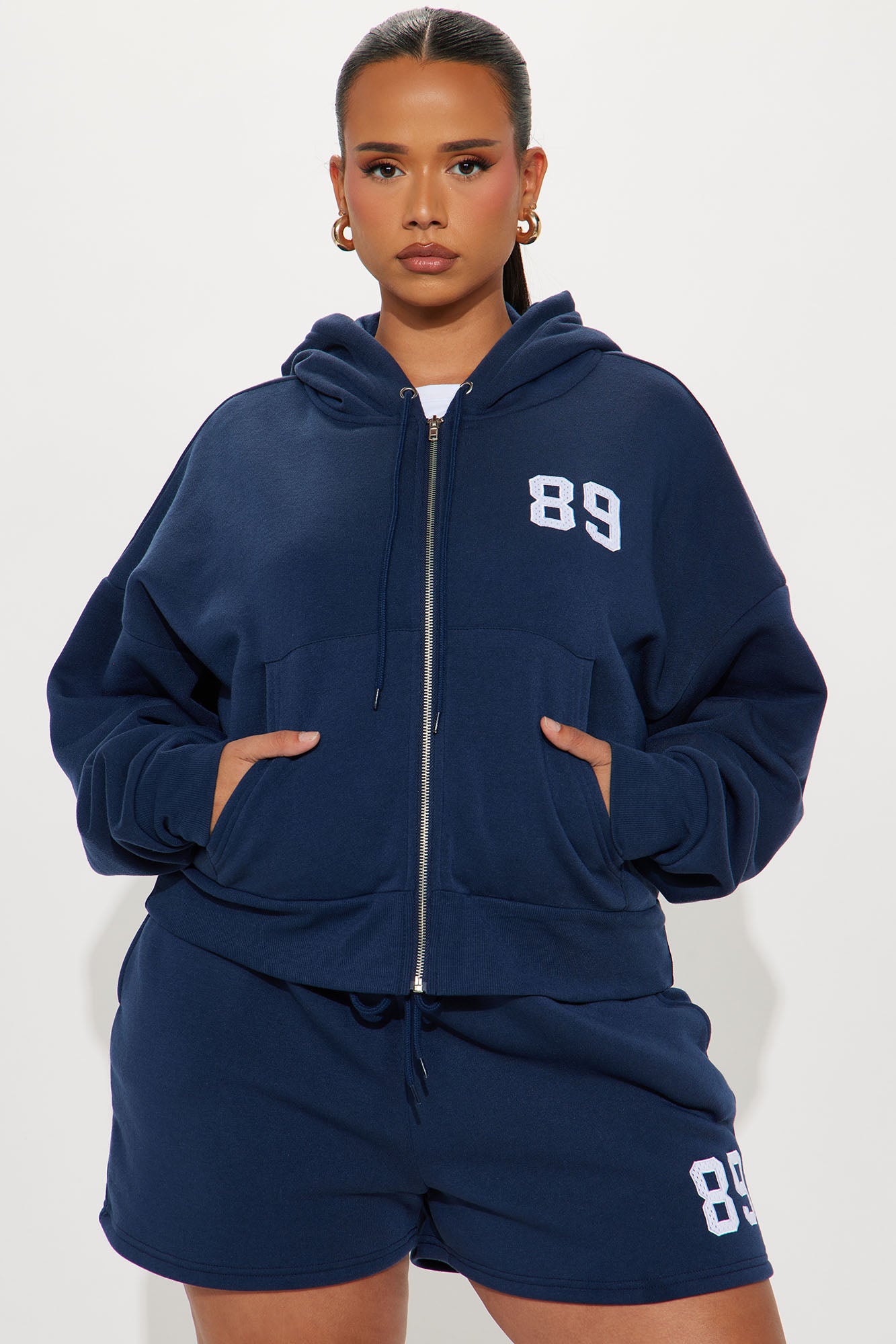 89 Fleece Zip Up Short Set - Navy - Image 5