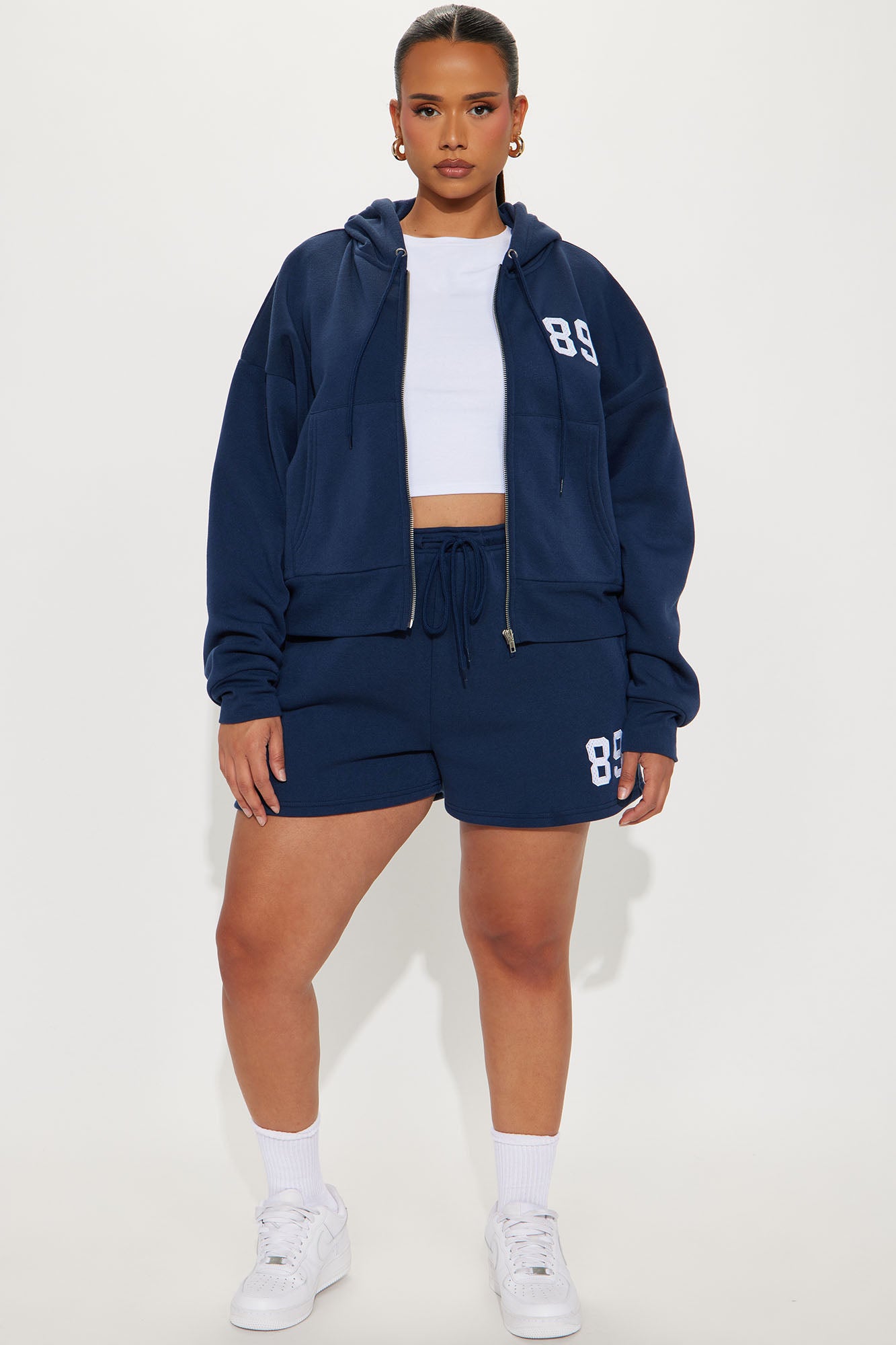 89 Fleece Zip Up Short Set - Navy - Image 4