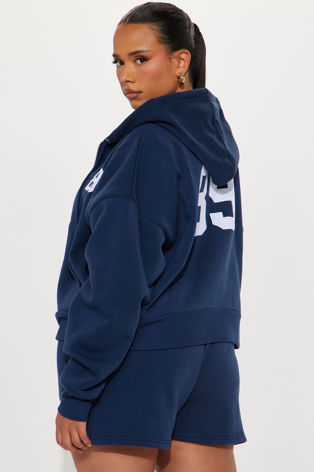 89 Fleece Zip Up Short Set - Navy - Image 6