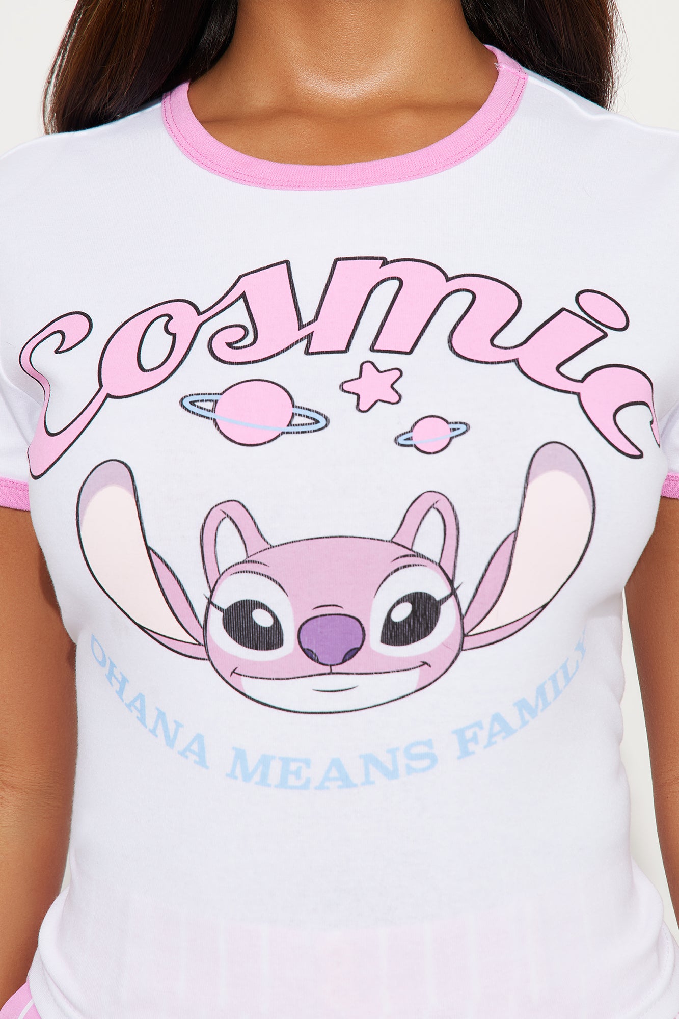 Cosmic Angel Ringer Baby Tee - White/Pink - Image 3