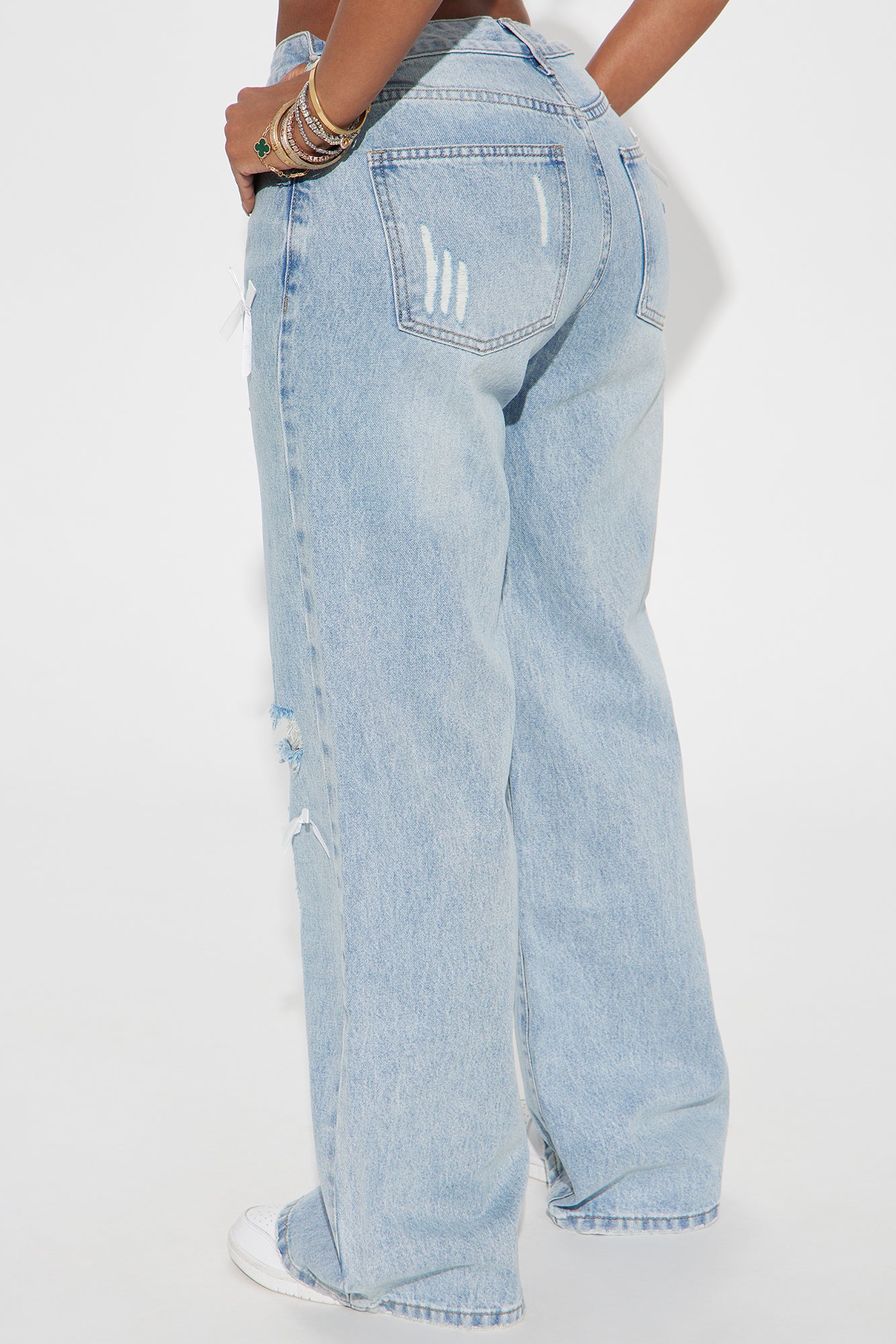 Betsy Non Stretch Bow Wide Leg Jeans - Light Wash - Image 3
