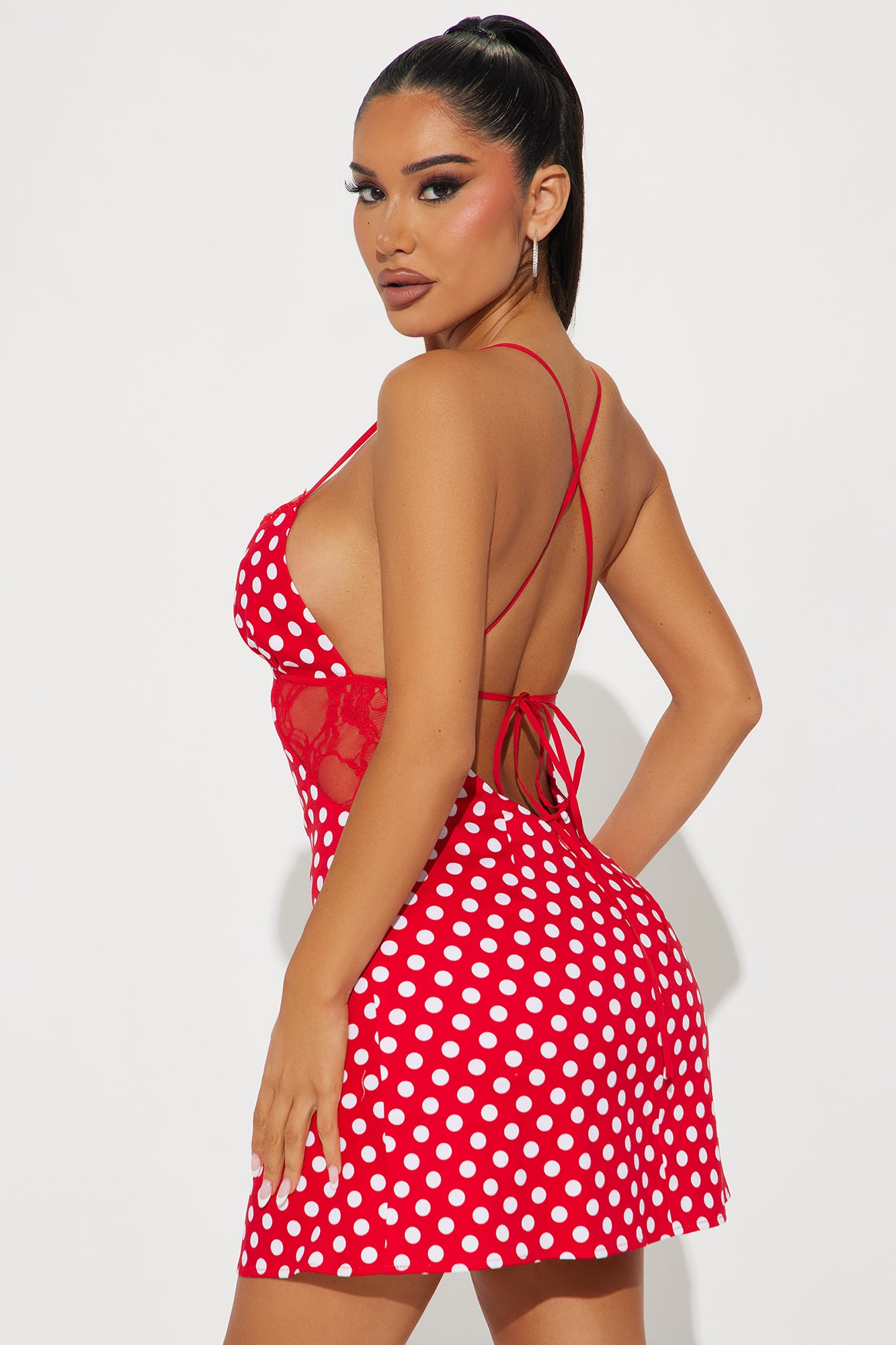 Back To Love Polka Dot Micro Mini Dress - Red - Image 3