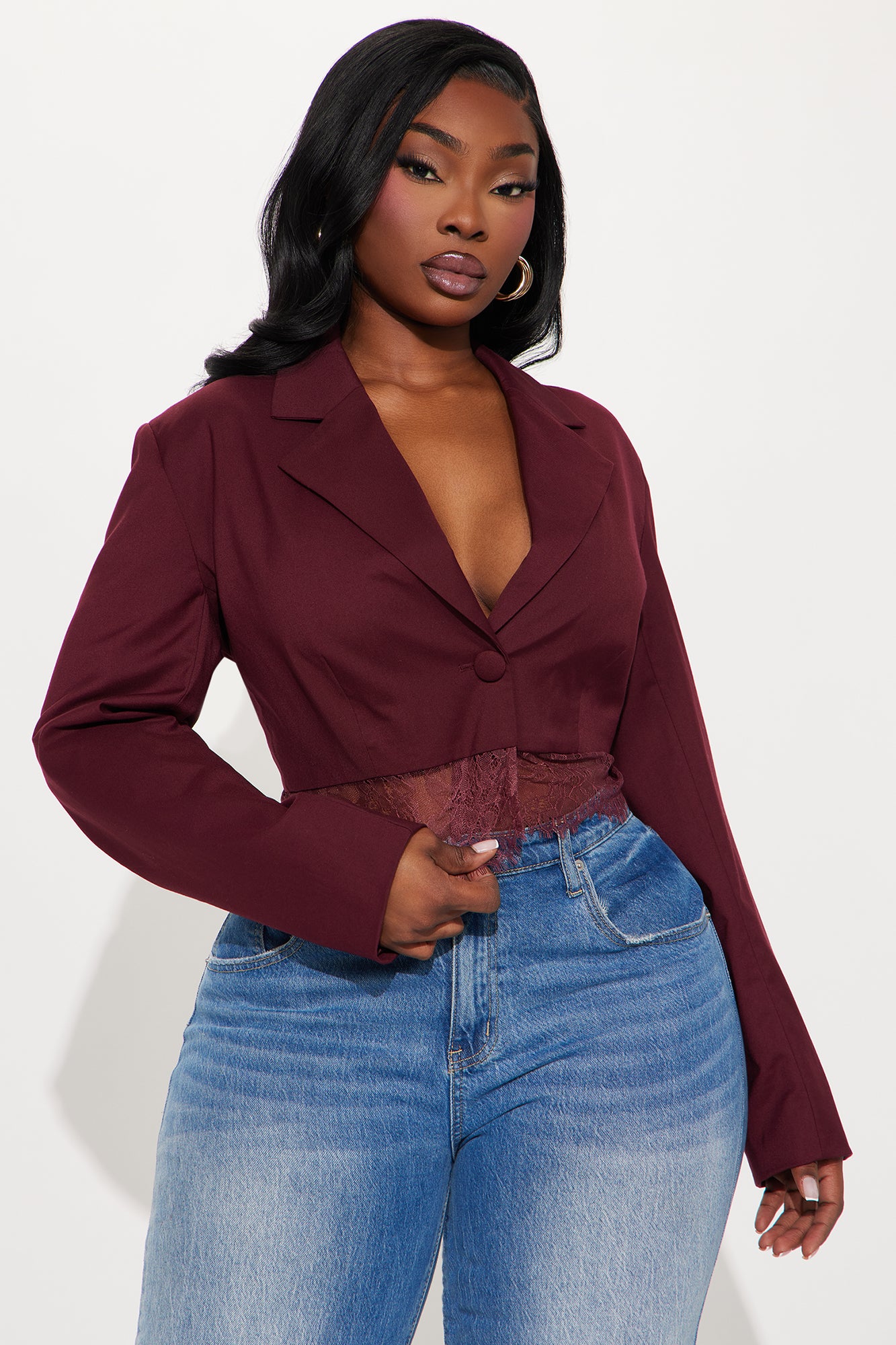 Show Me Lace Blazer - DarkRed - Image 4