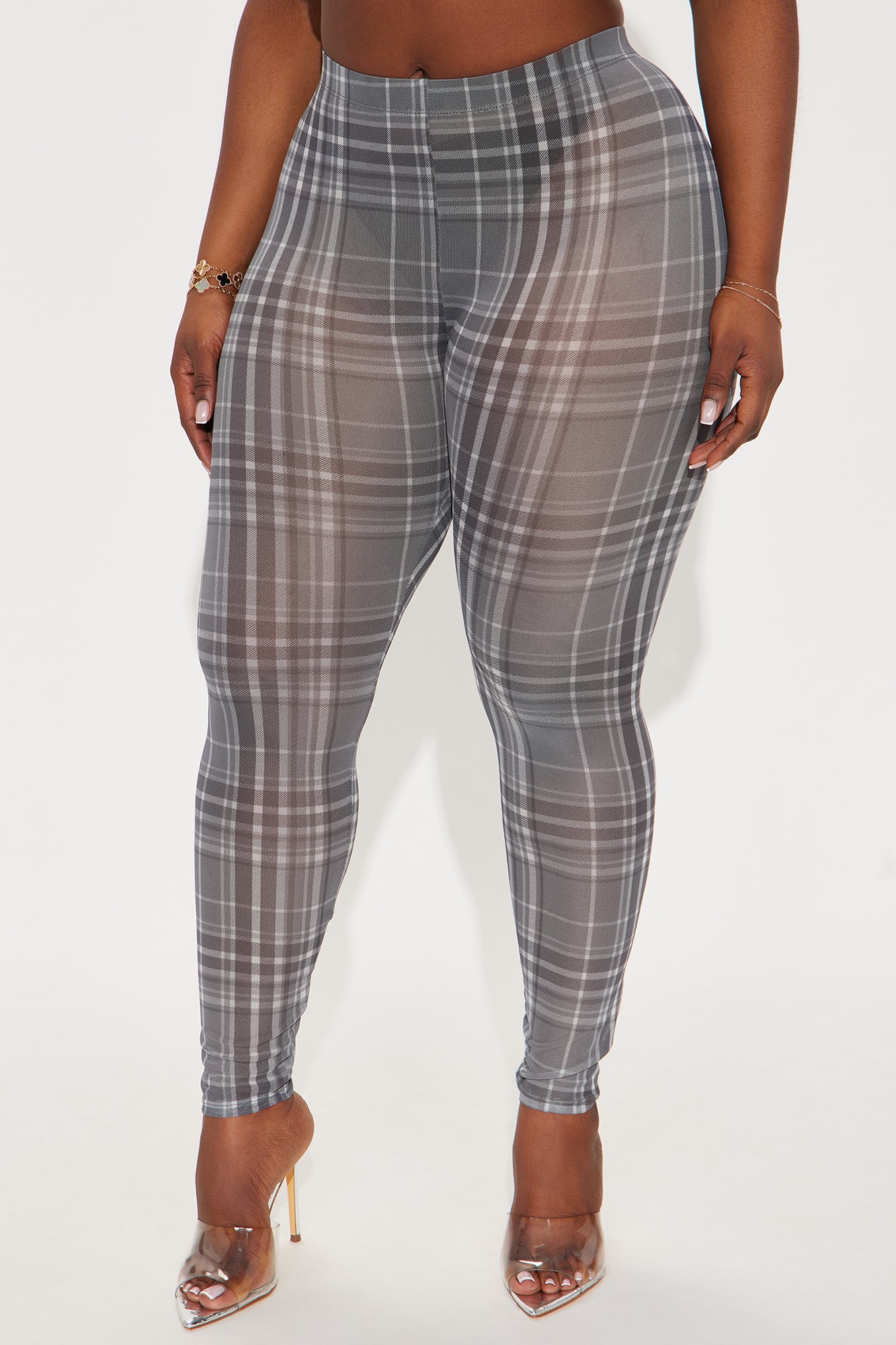 Candice Plaid Mesh Legging - Grey - Image 5
