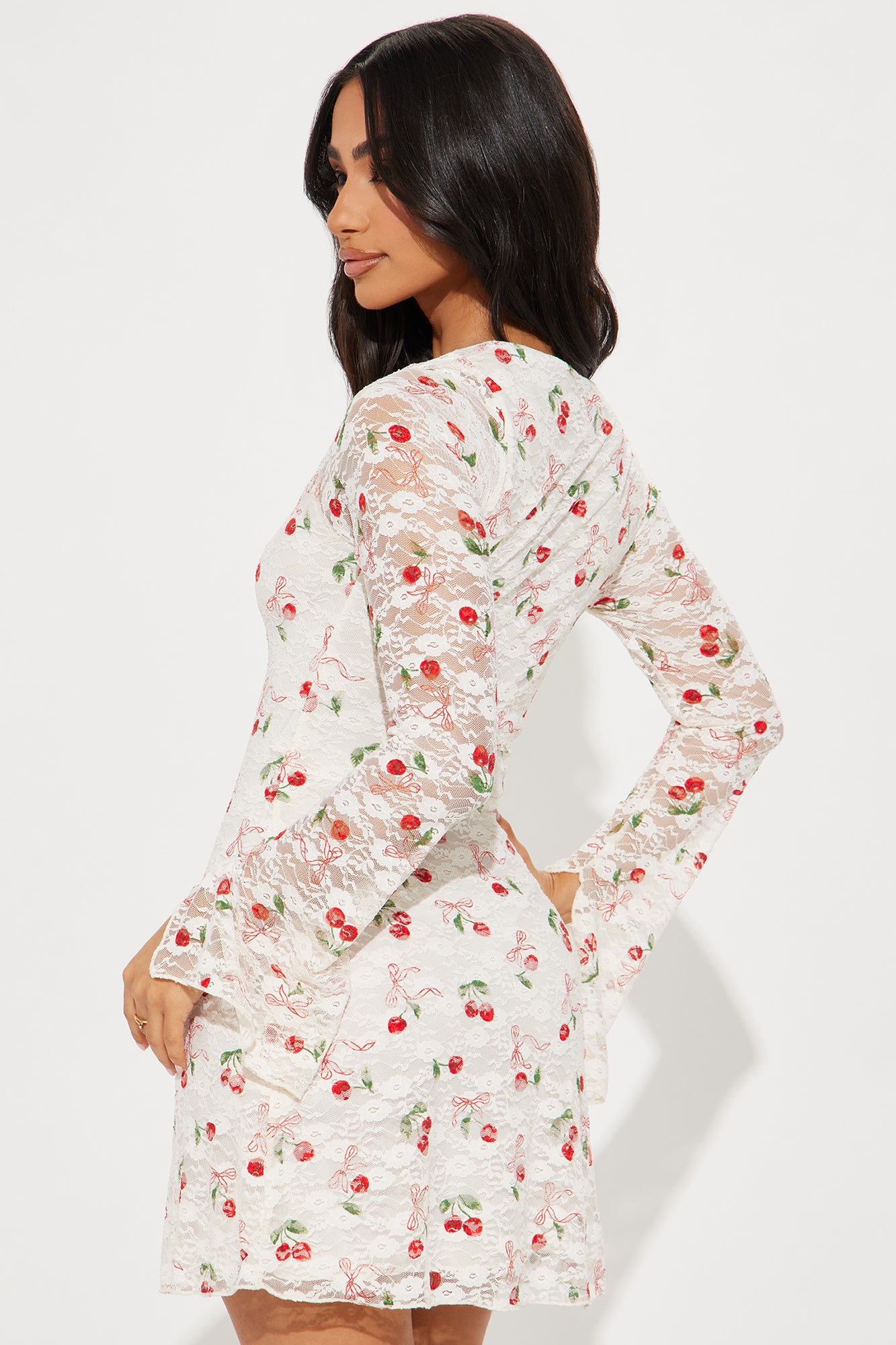 Sweetie Pie Lace Mini Dress - Cream - Image 3