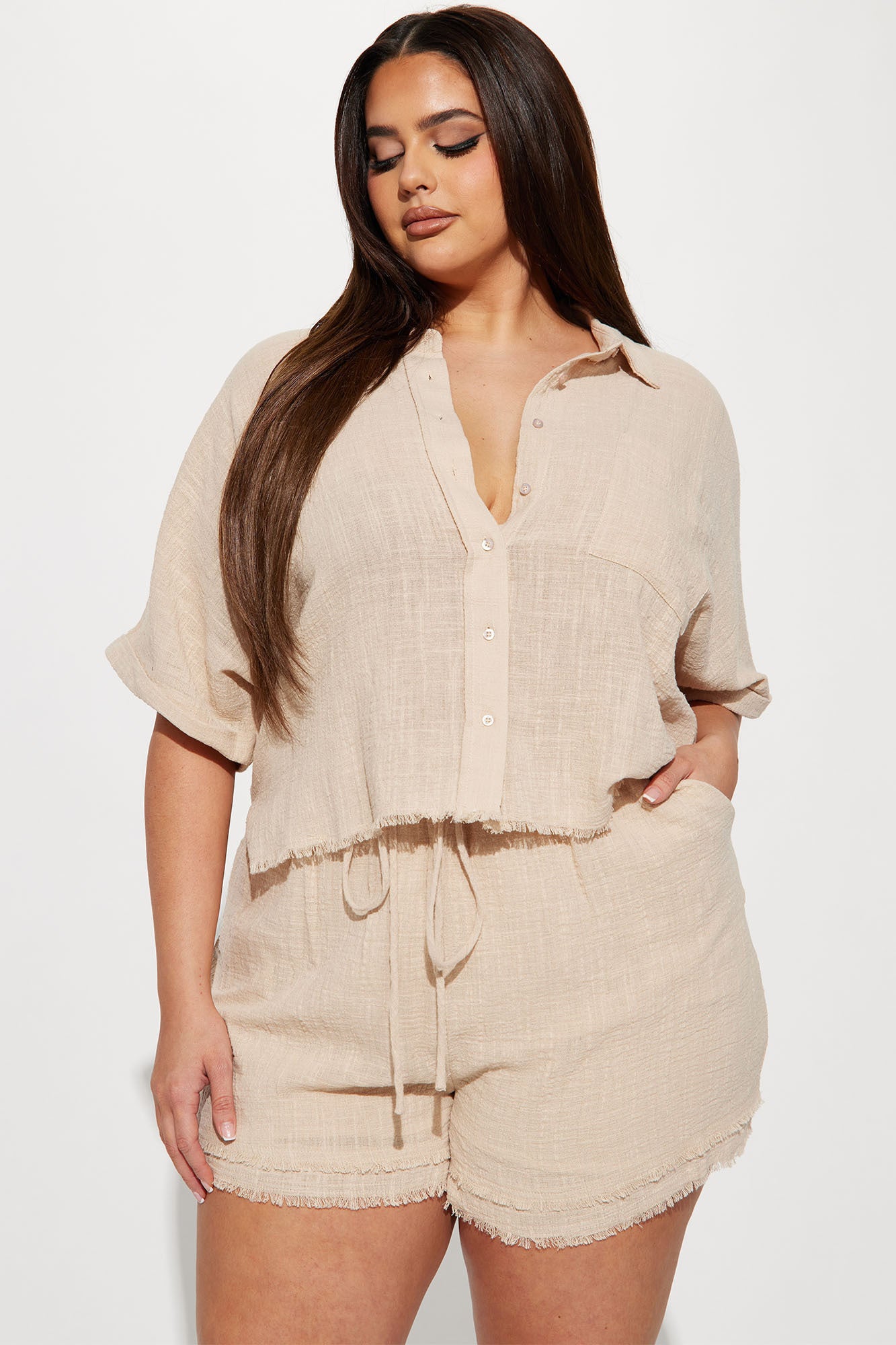 Easy Breezy Linen Short Set - Taupe - Image 5
