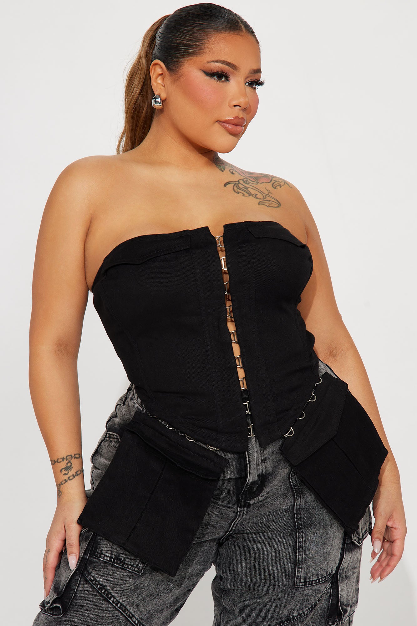 Danielle Denim Corset Top - Black - Image 5