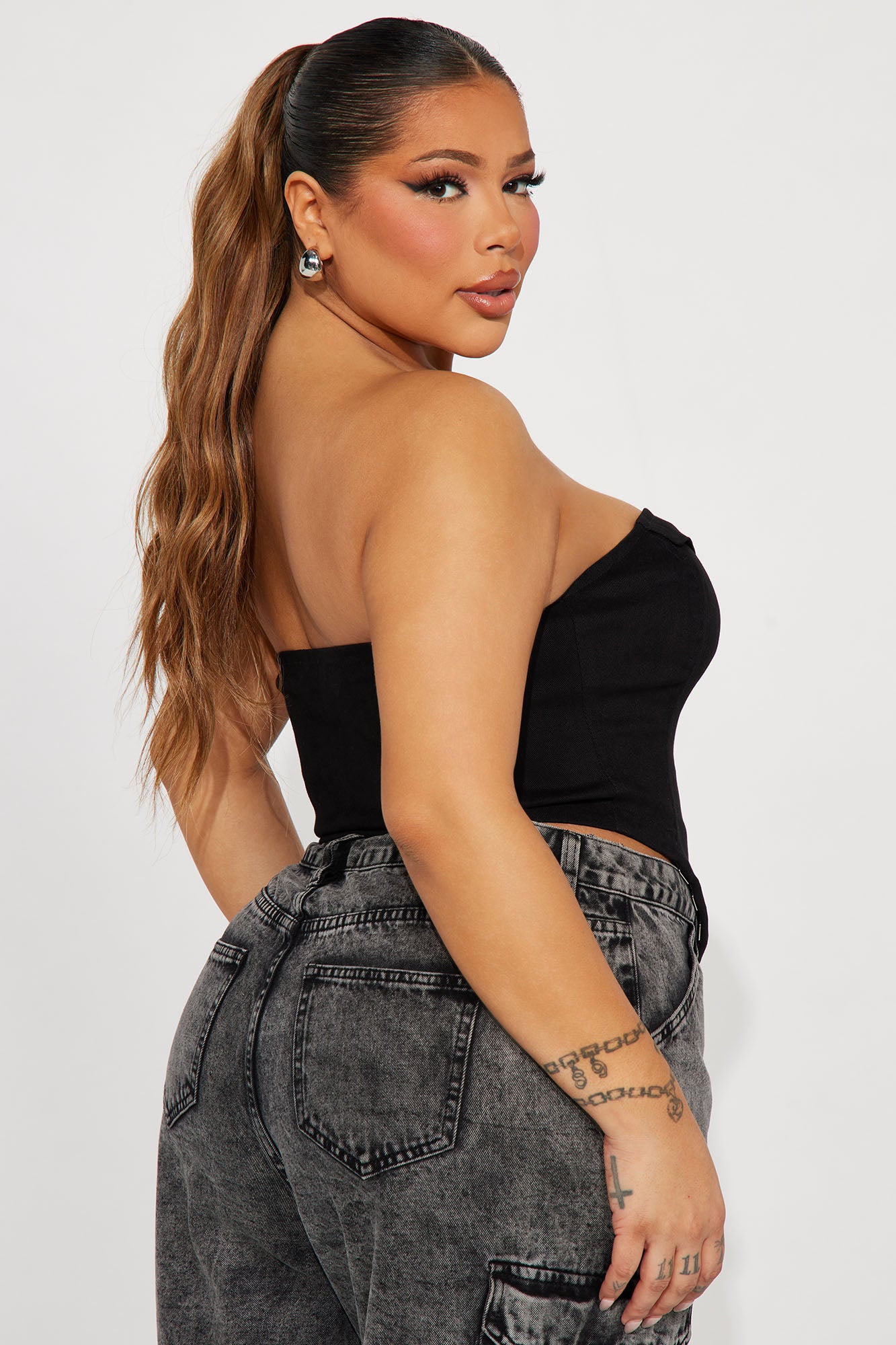 Danielle Denim Corset Top - Black - Image 9