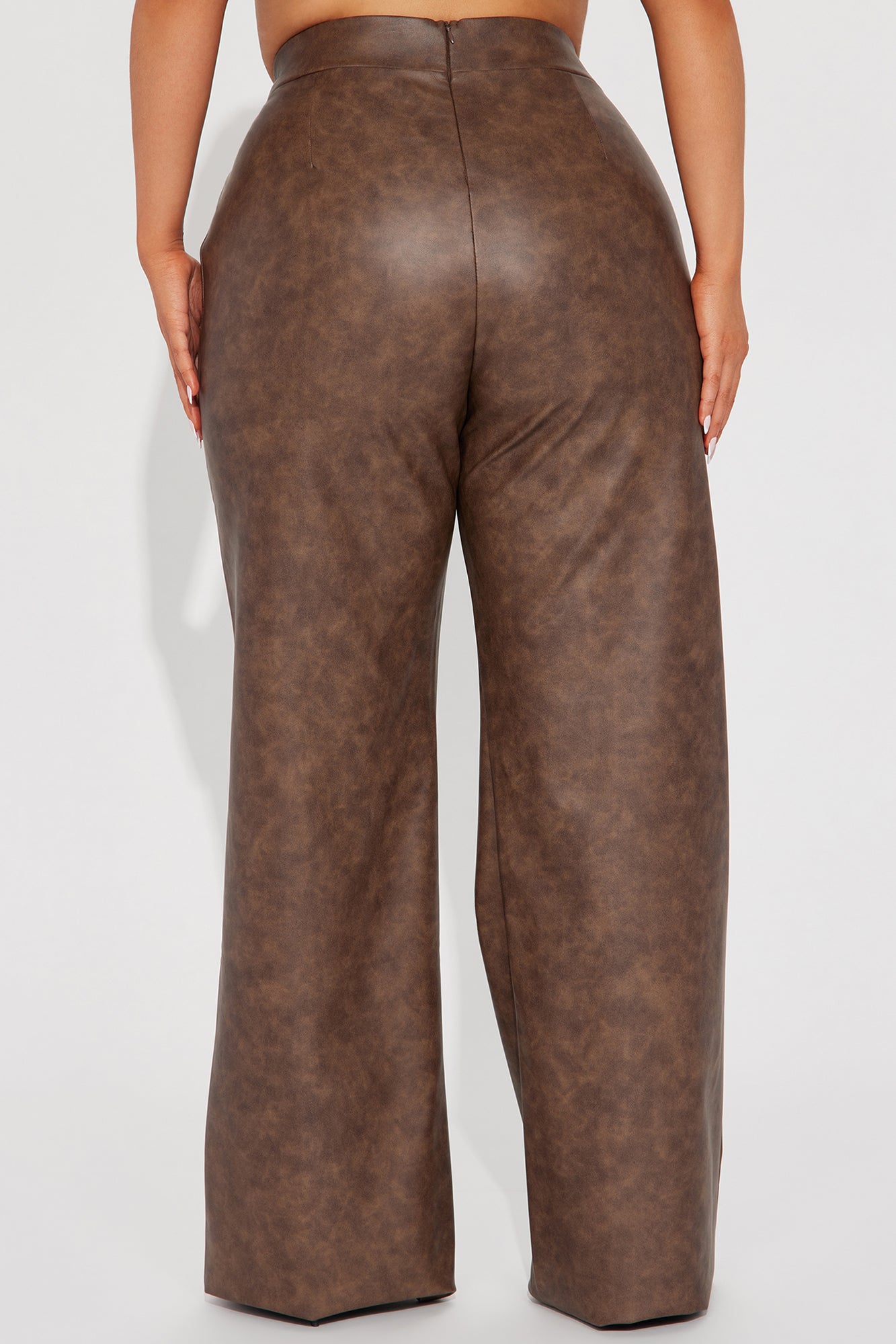 Victoria High Waisted Washed Faux Leather Dress Pants - Chocolate - Image 9