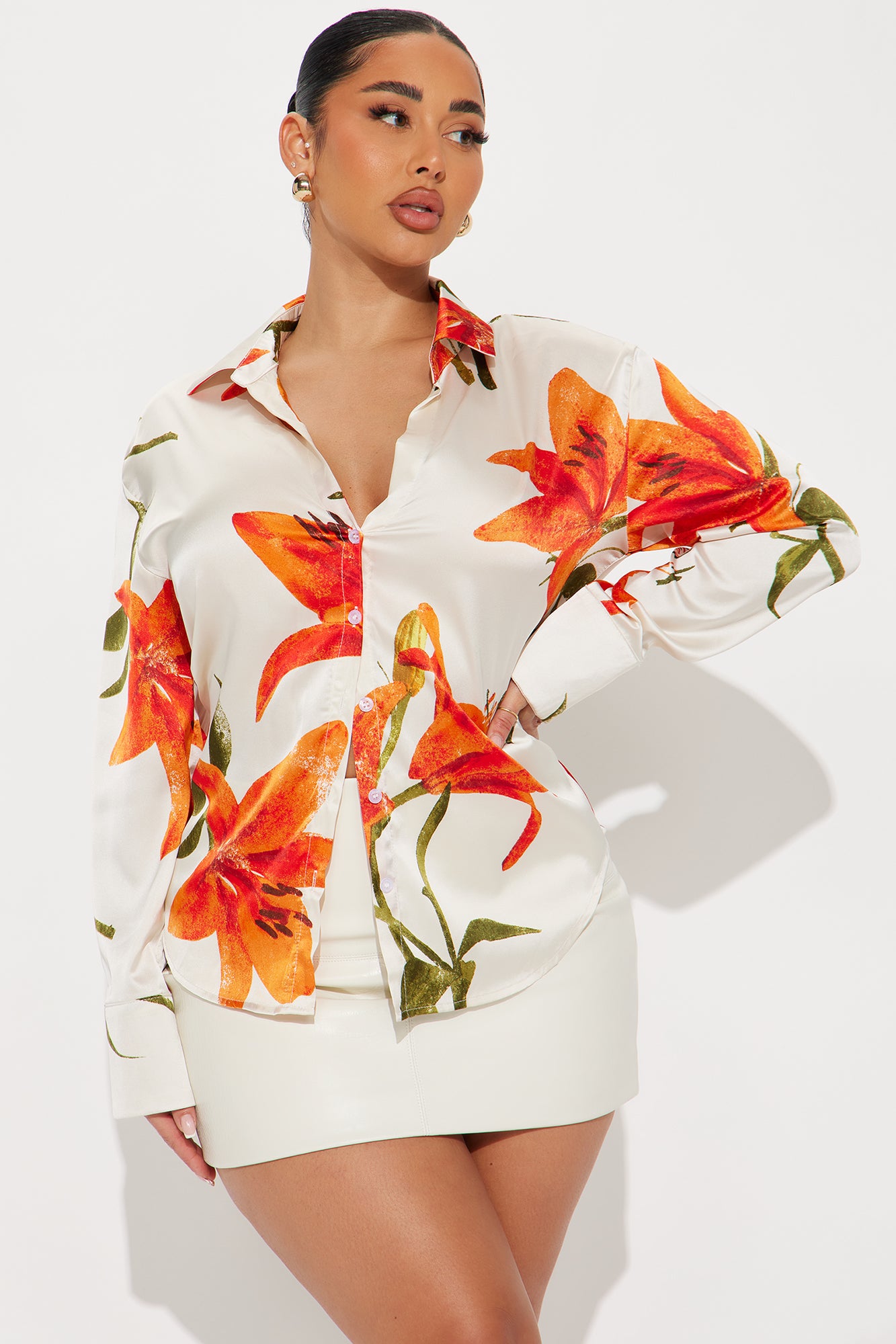Floral Perfection Satin Shirt - Orange/combo - Image 3