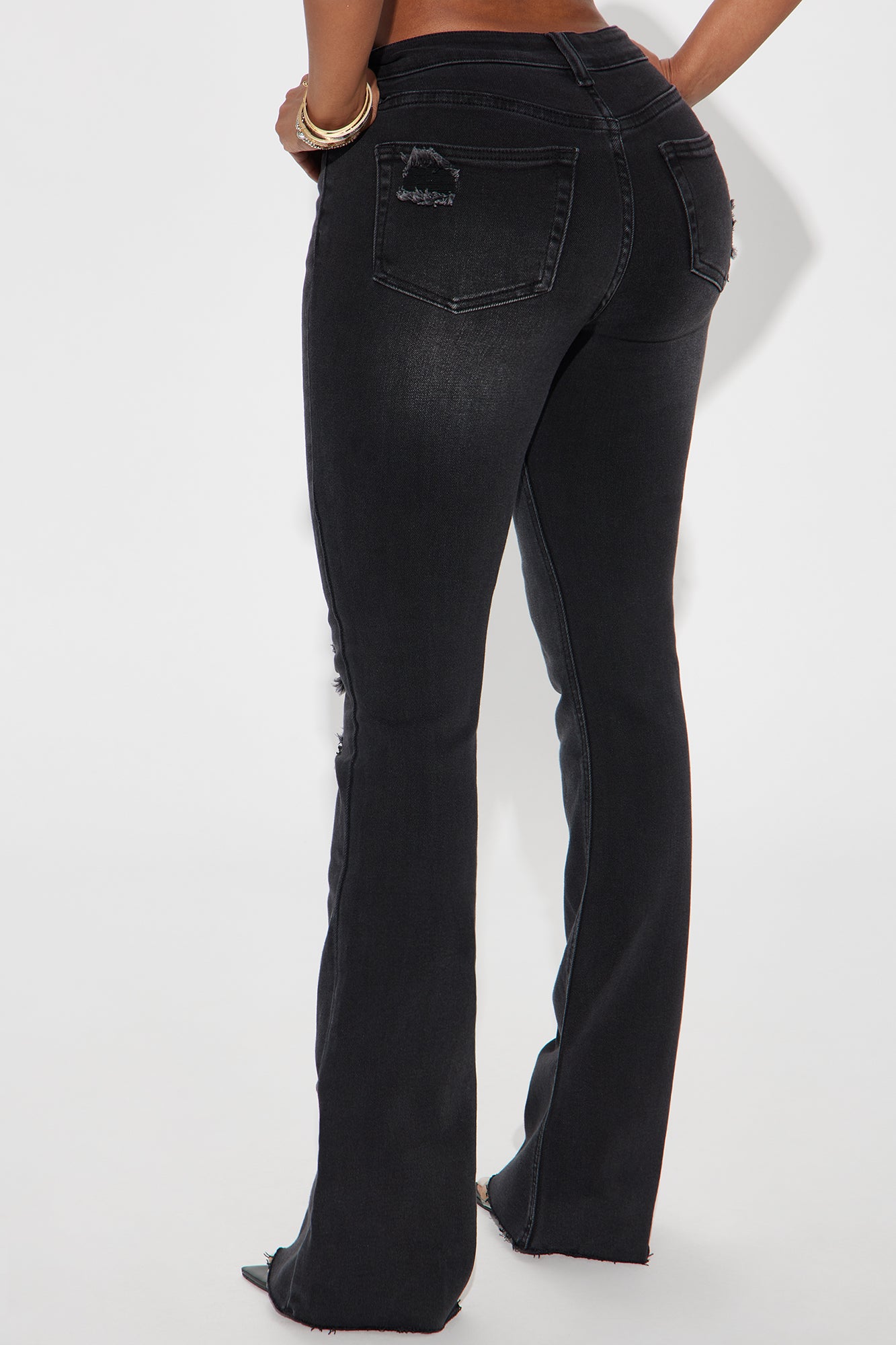 Certifiable Stretch Ripped Flare Jeans - Black Wash - Image 3