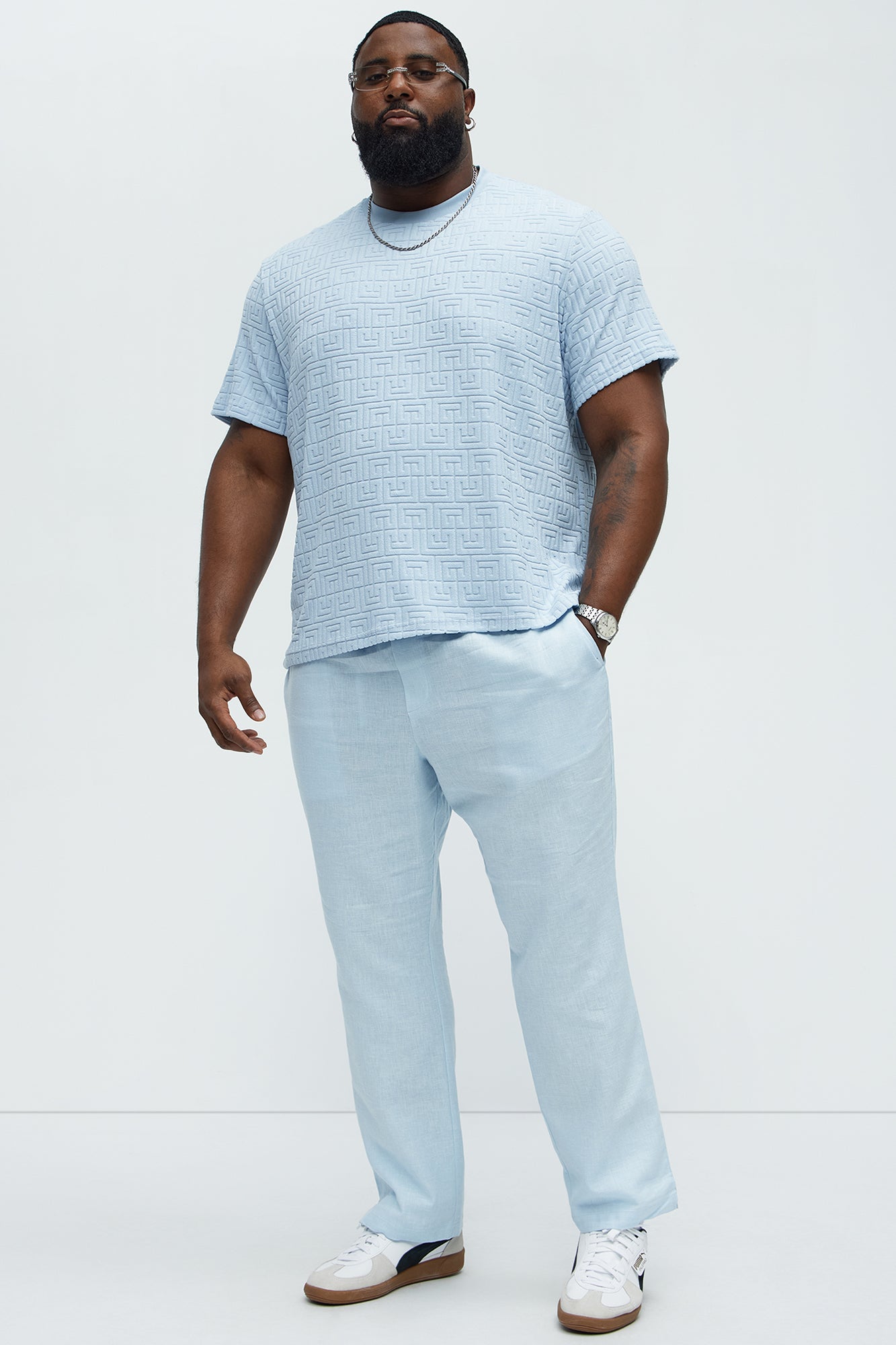 Bahamas Linen Slim Pull On Pants - Light Blue - Image 7