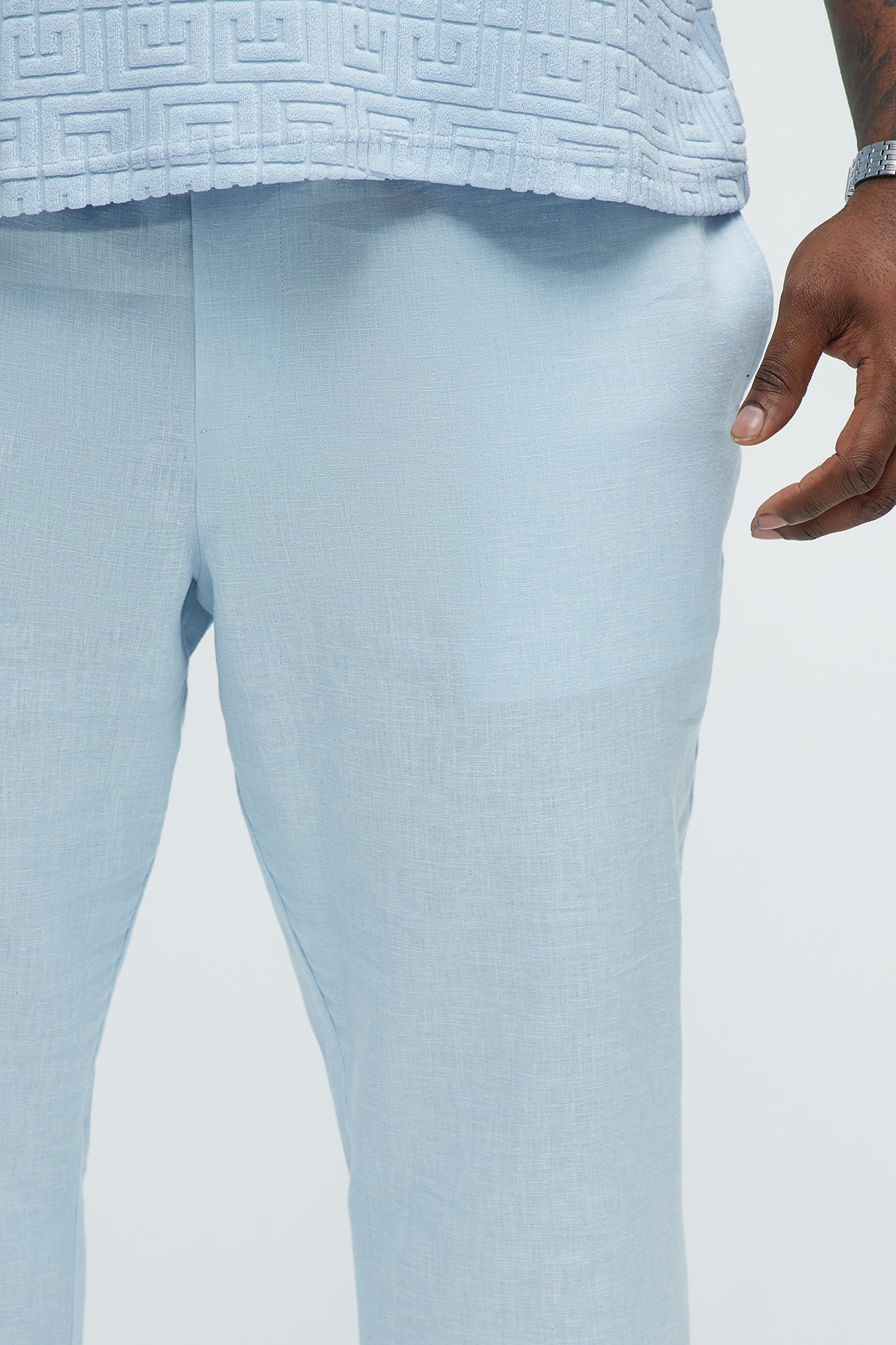 Bahamas Linen Slim Pull On Pants - Light Blue - Image 8