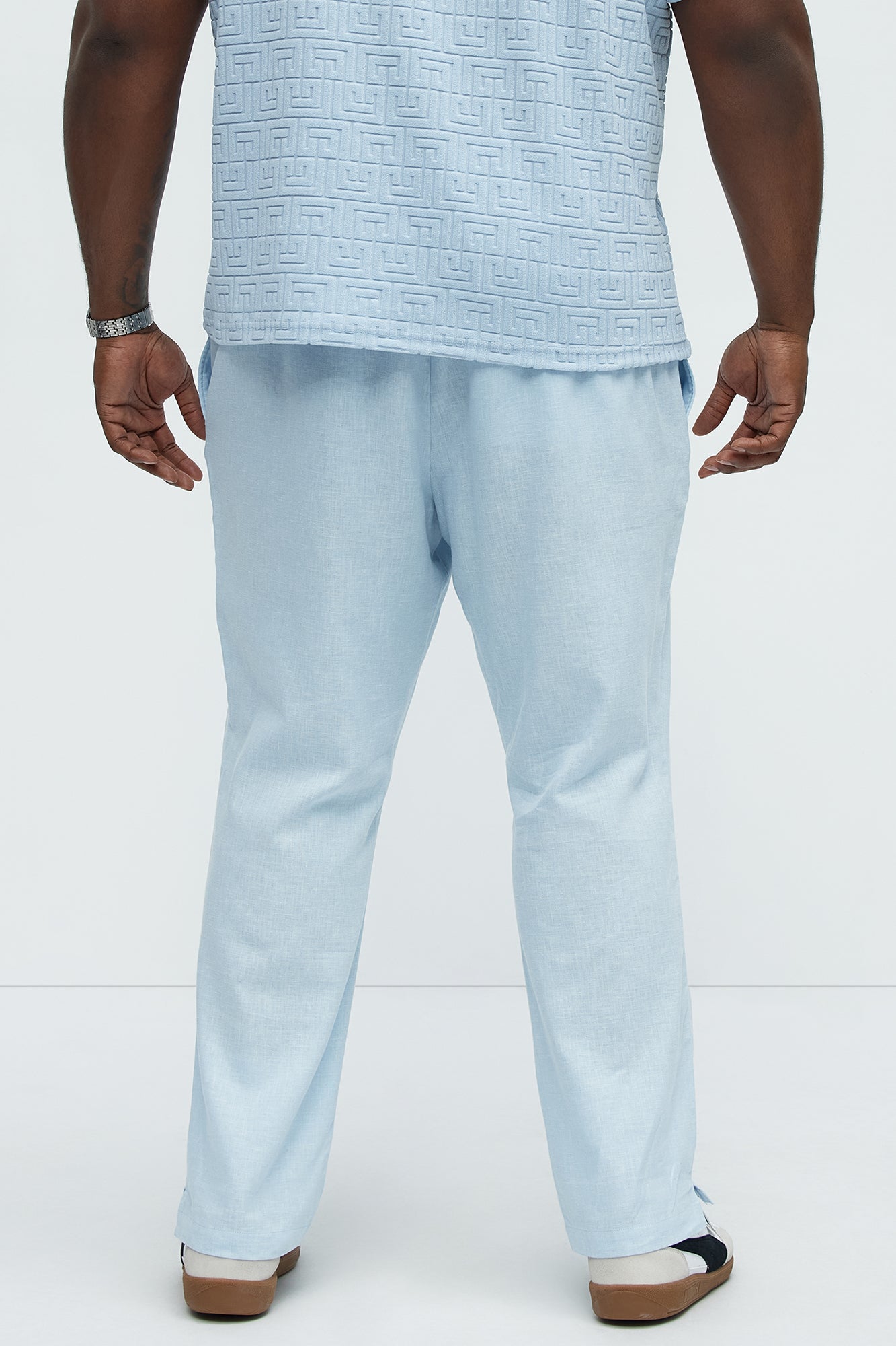 Bahamas Linen Slim Pull On Pants - Light Blue - Image 9