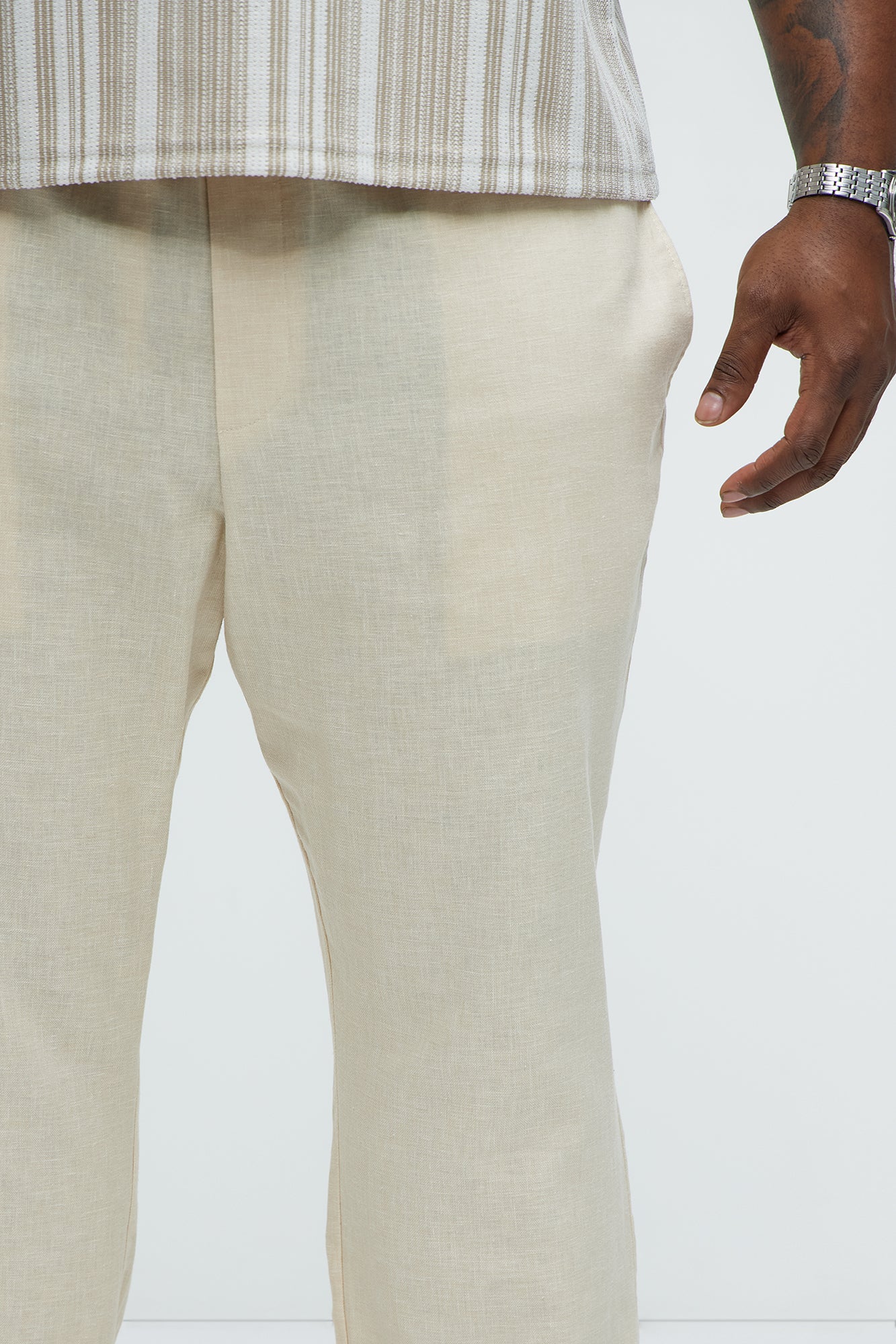 Bahamas Linen Slim Pull On Pants - Khaki - Image 8