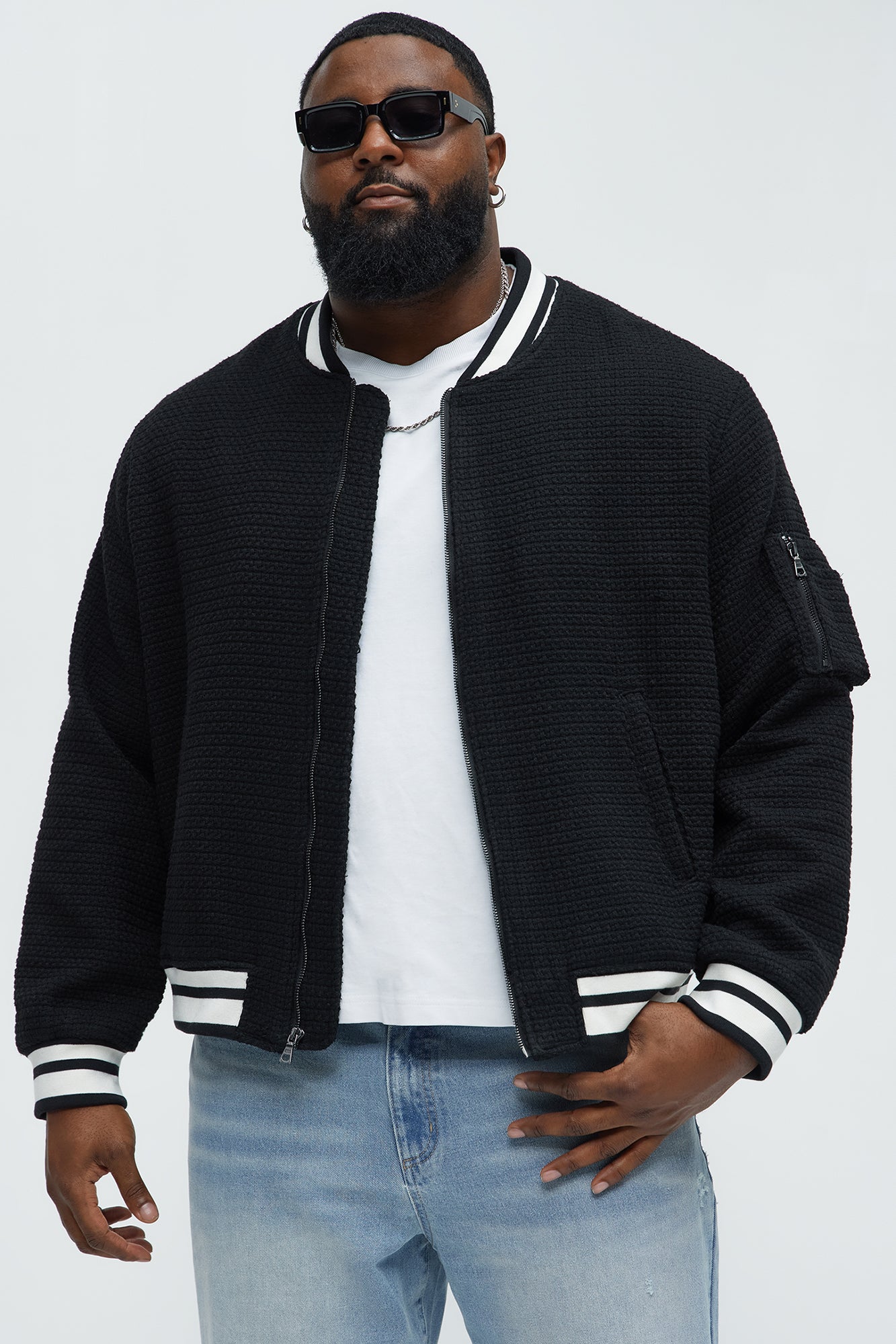 Charlie Tweed Bomber Jacket - Black - Image 8