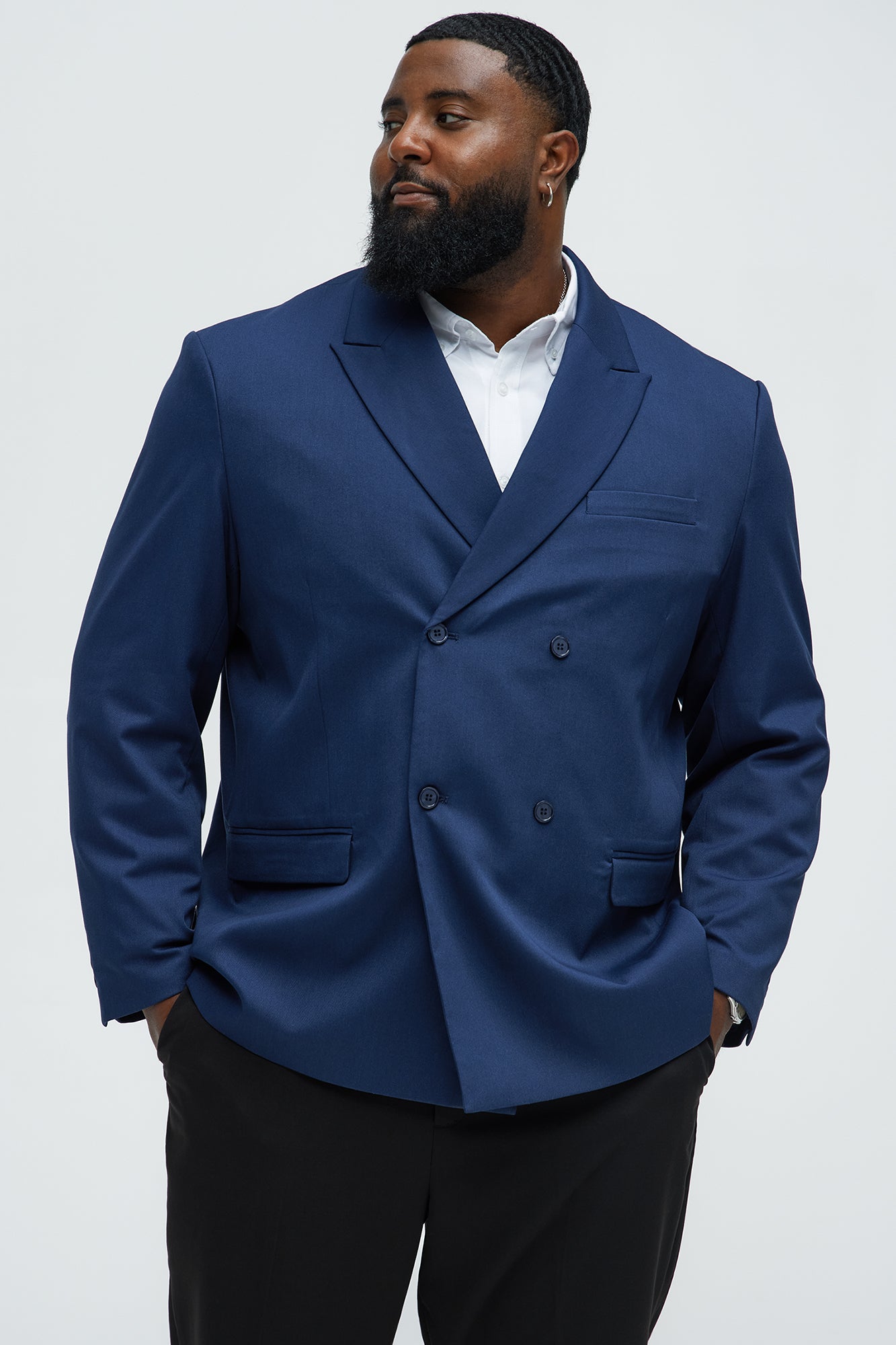 Gabardine Double Breasted Blazer - Navy - Image 5