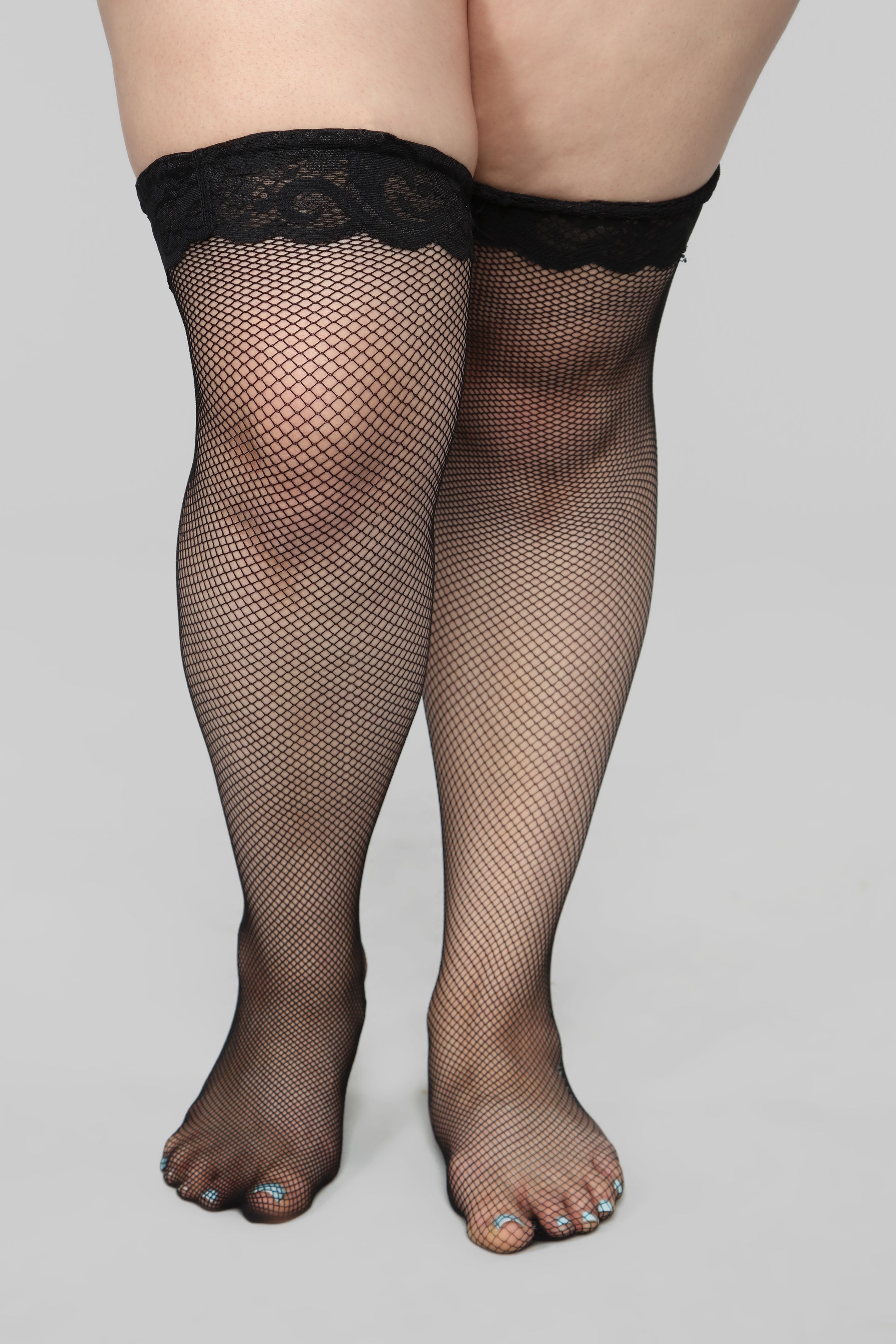 Caught In My Trap Fishnet Thigh Highs - Black - Image 3